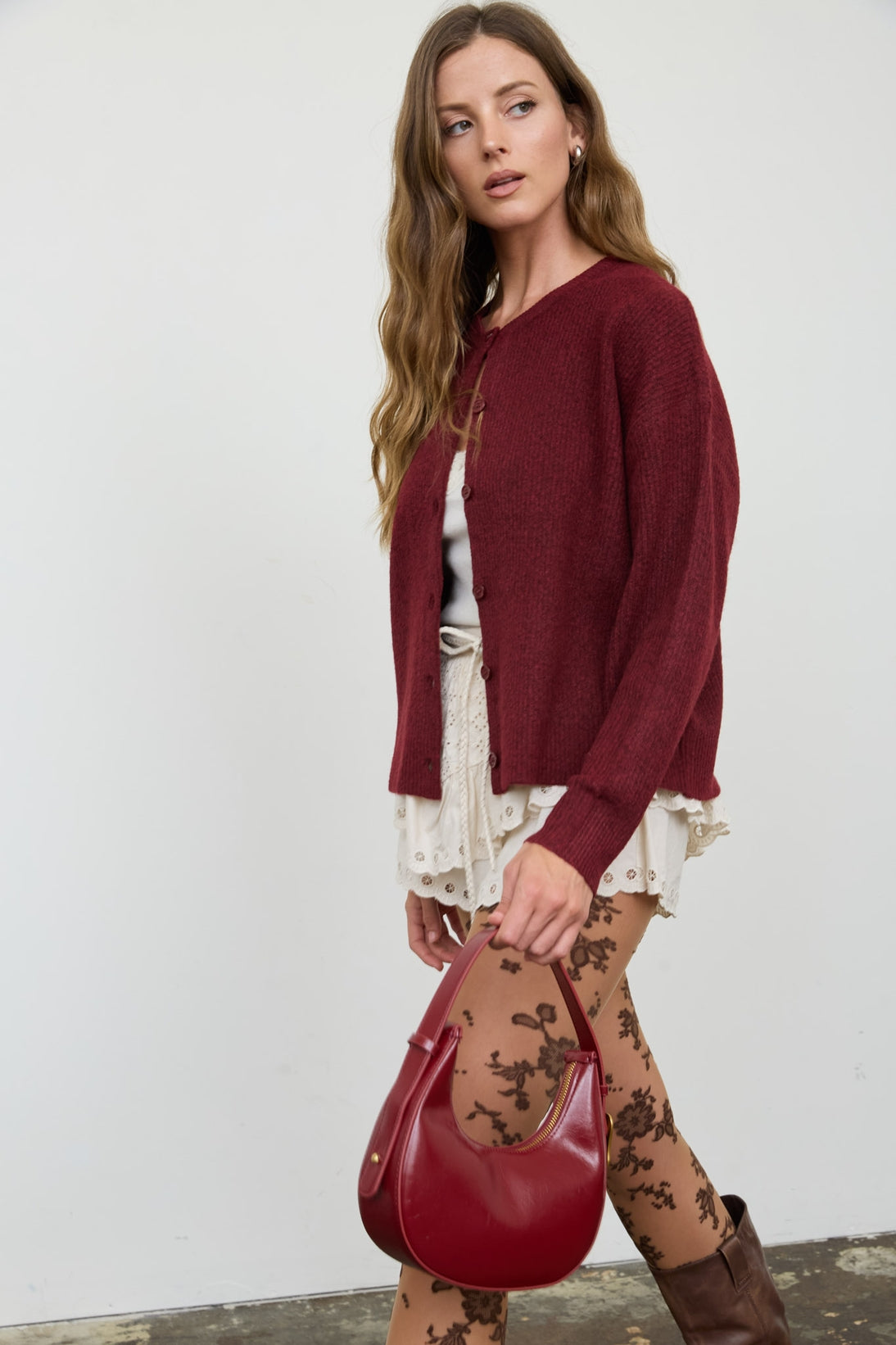 Round Neck Ribbed Knit Cardigan