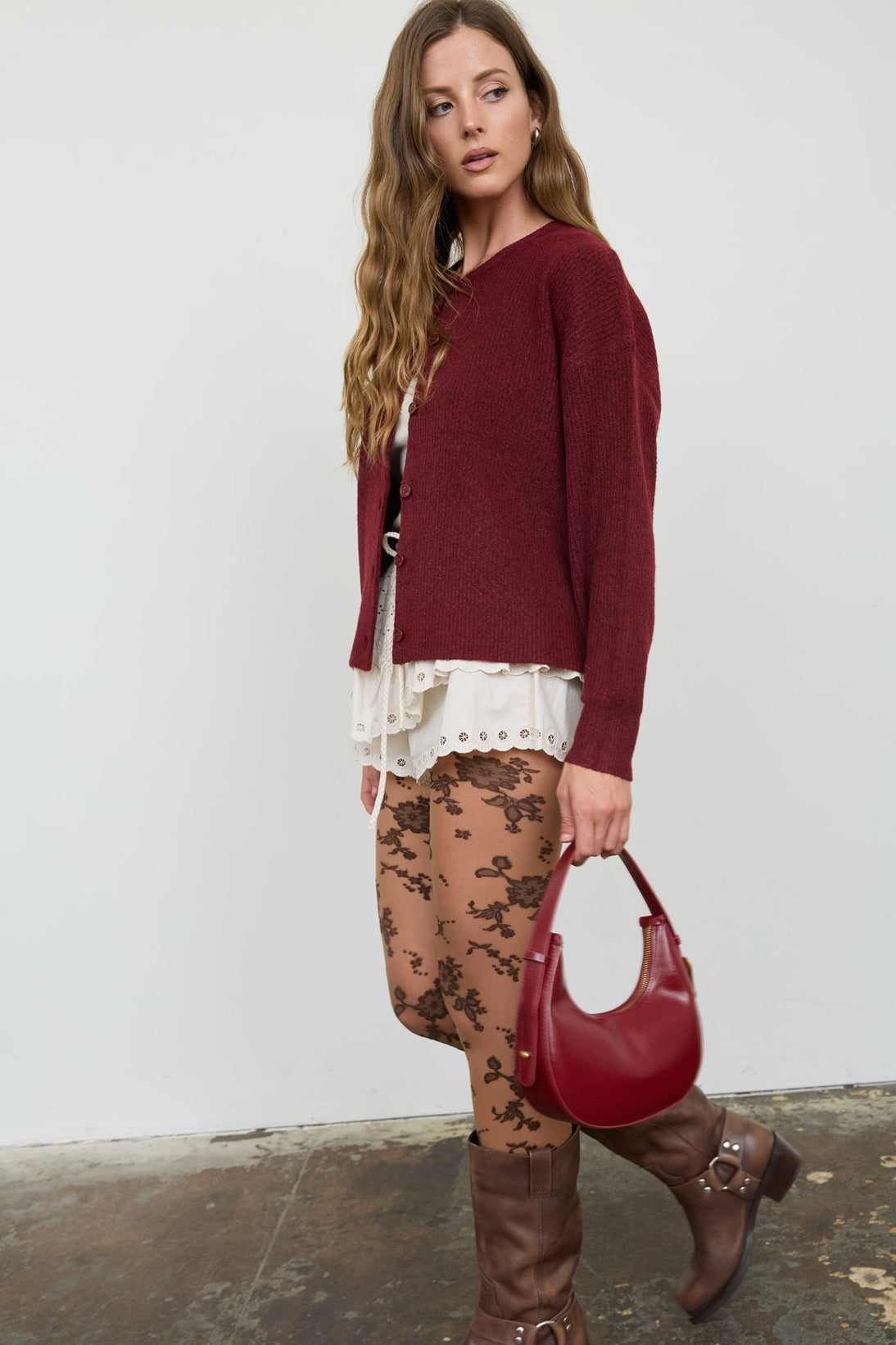 Round Neck Ribbed Knit Cardigan