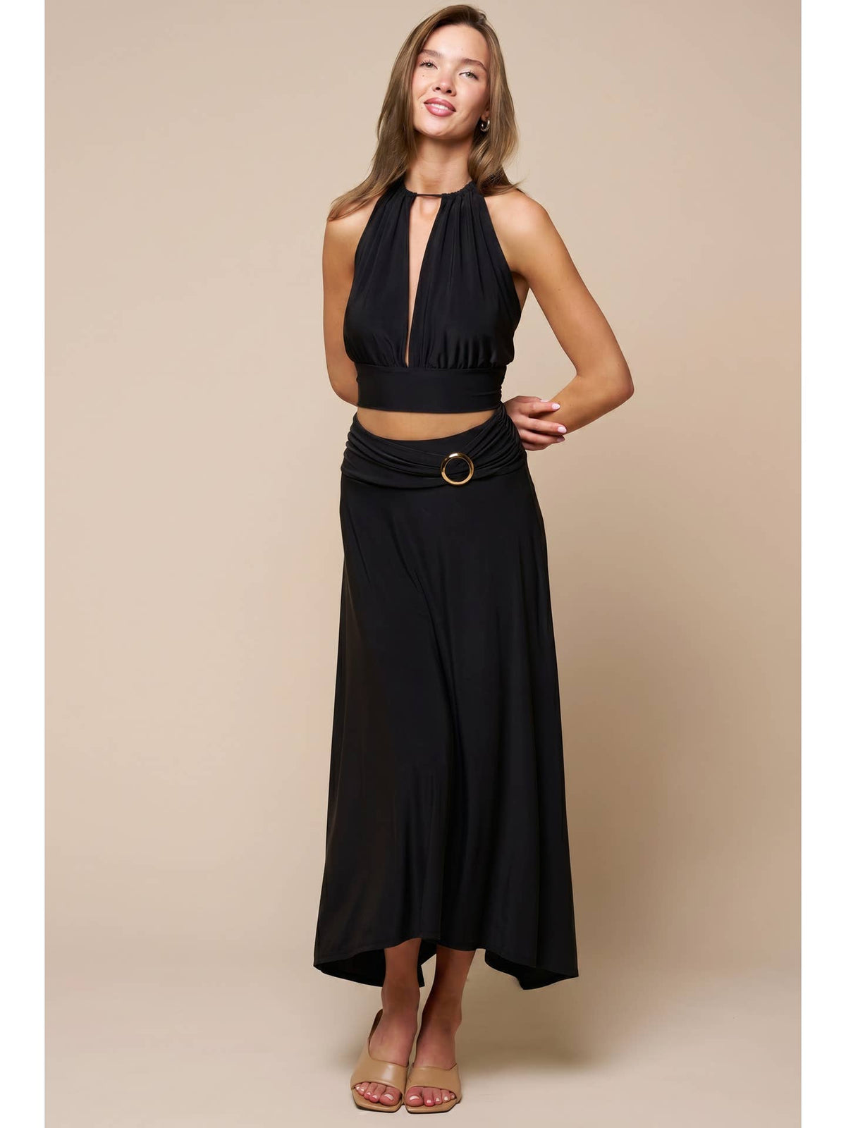 Belted Black Flowy Skirt