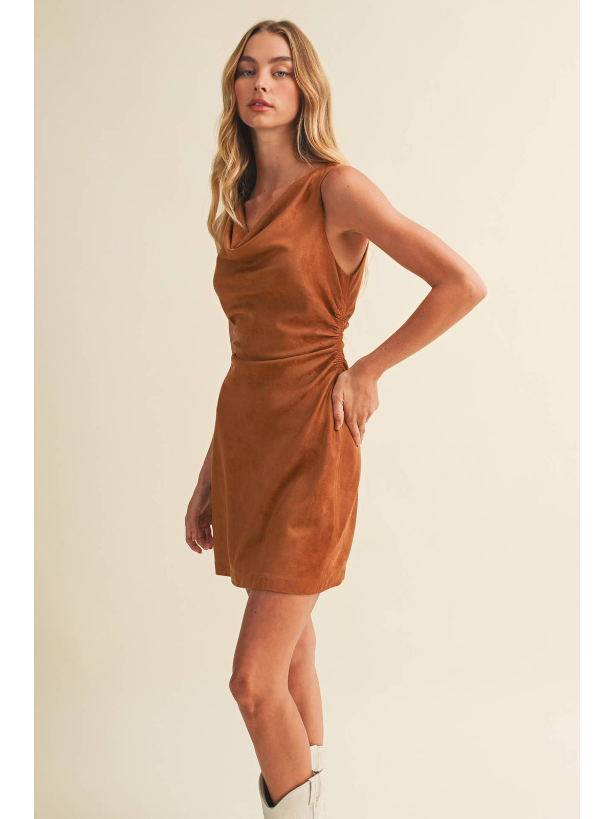 Side Ruched Suede Mini Dress