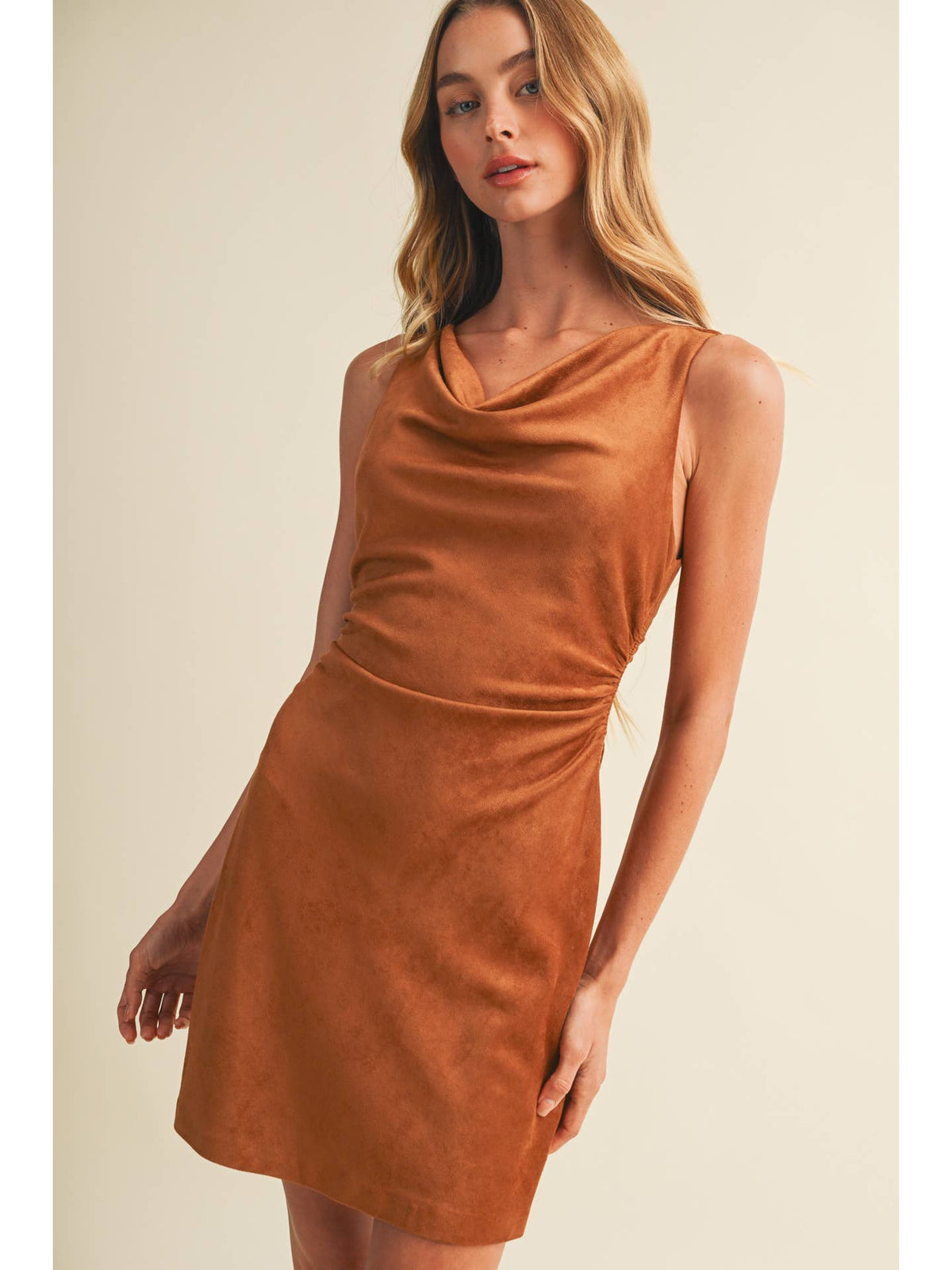 Side Ruched Suede Mini Dress