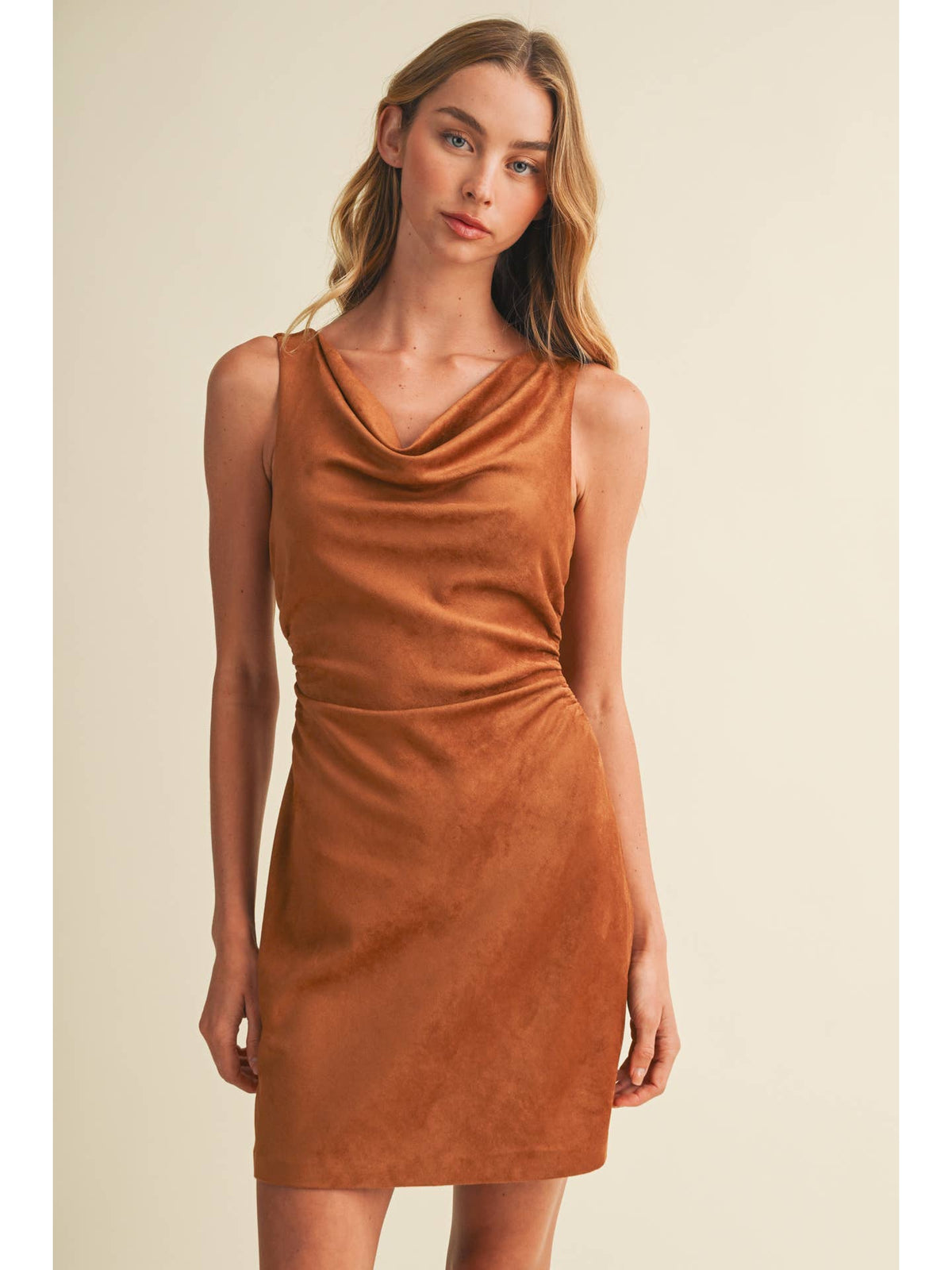 Side Ruched Suede Mini Dress