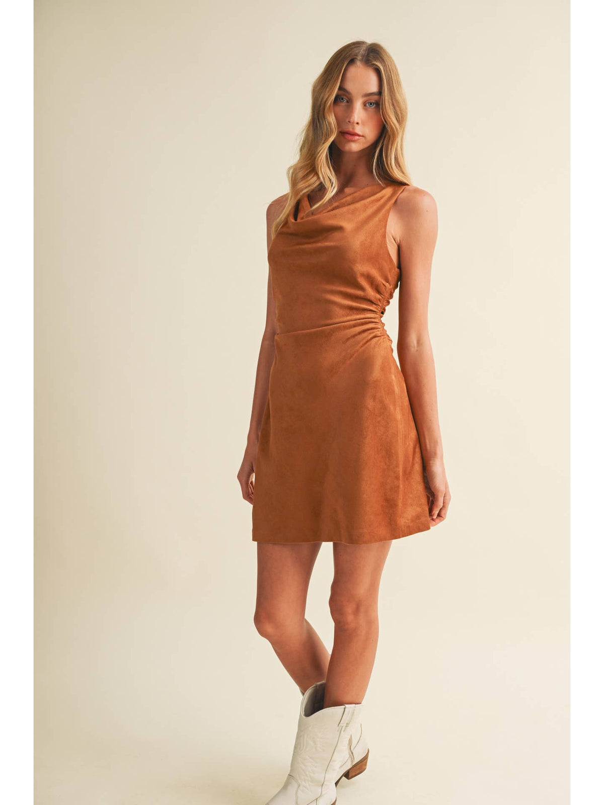 Side Ruched Suede Mini Dress