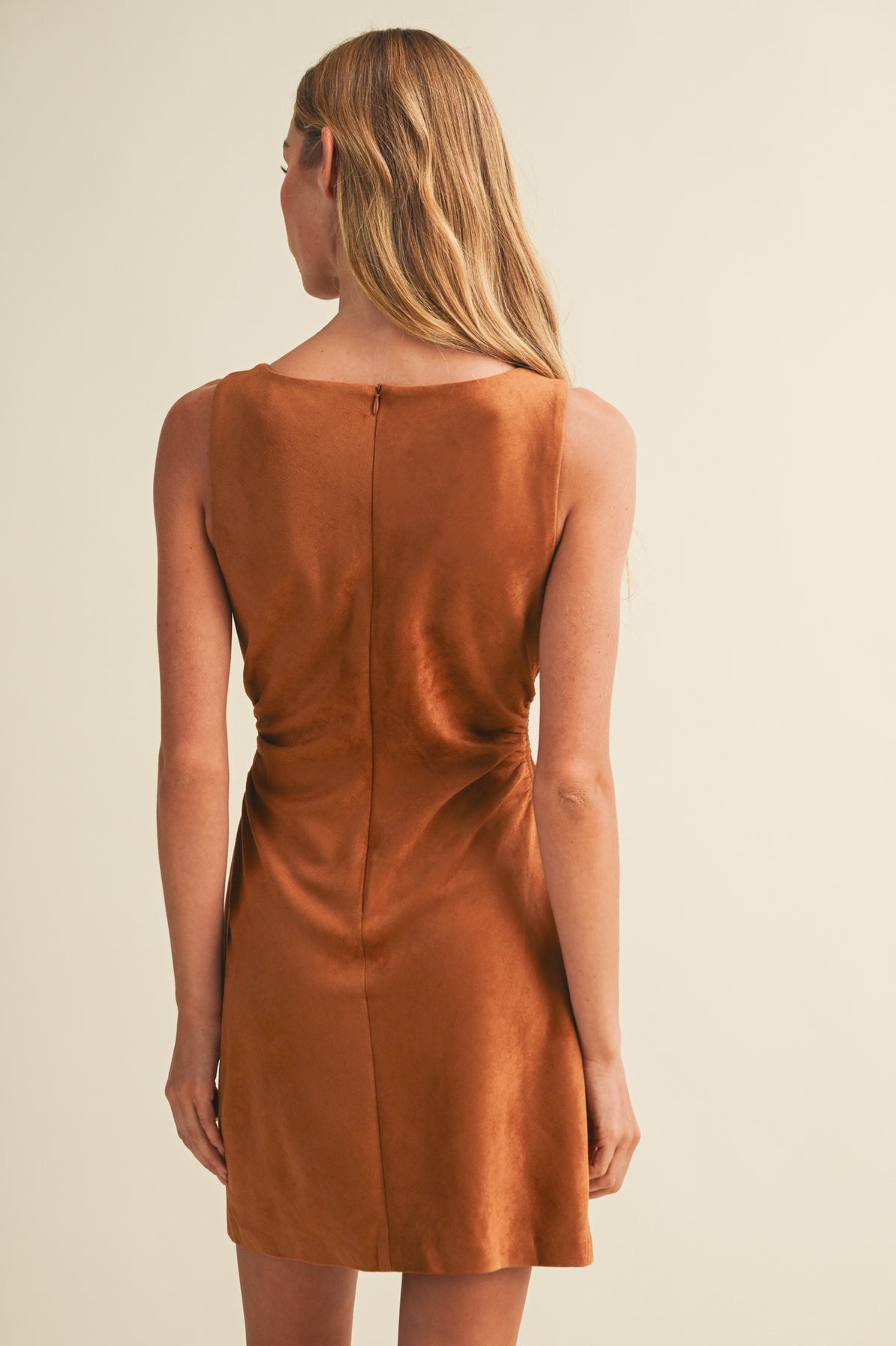 Side Ruched Suede Mini Dress