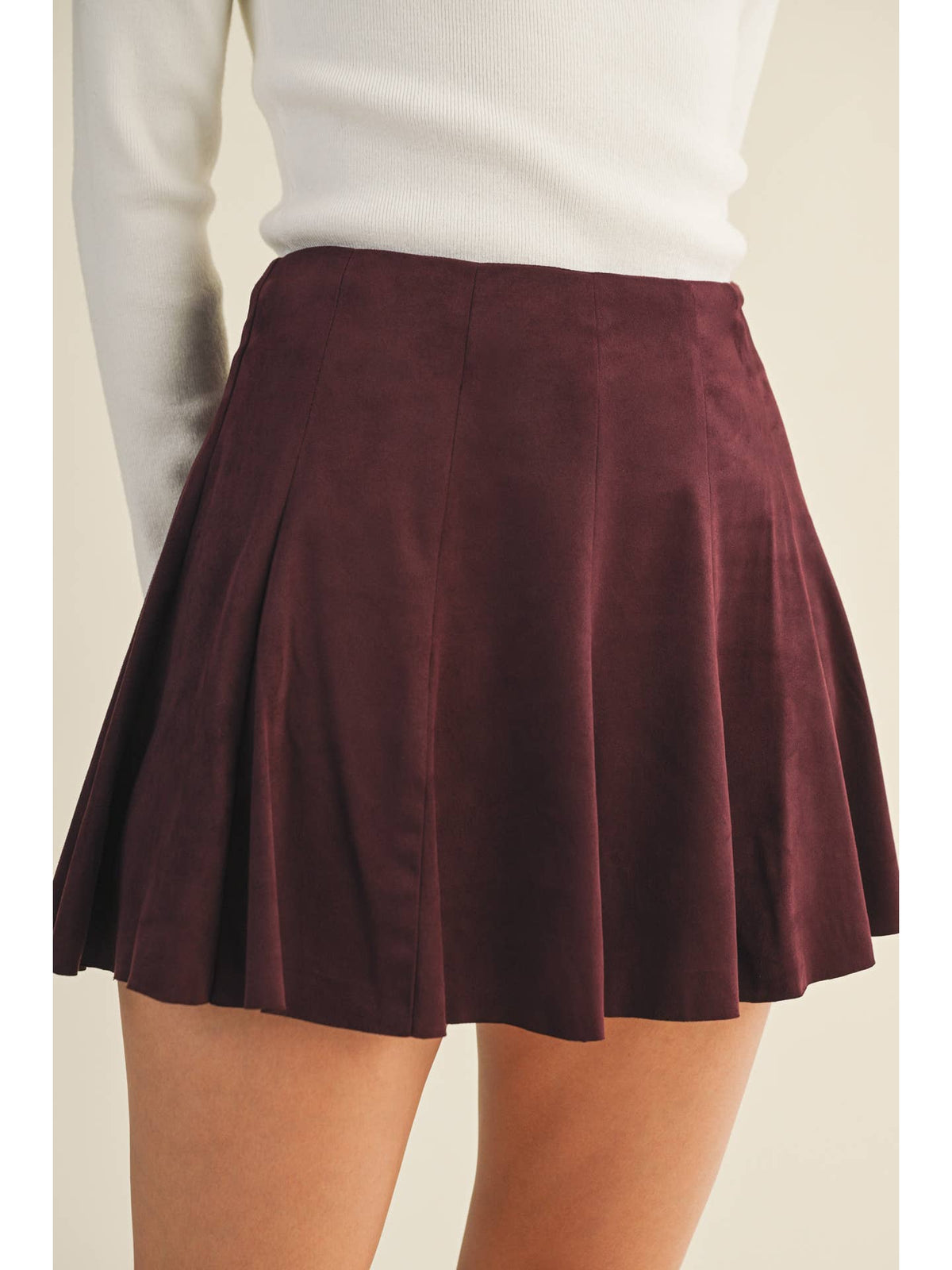 Suede Paneled Flare Mini Skirt