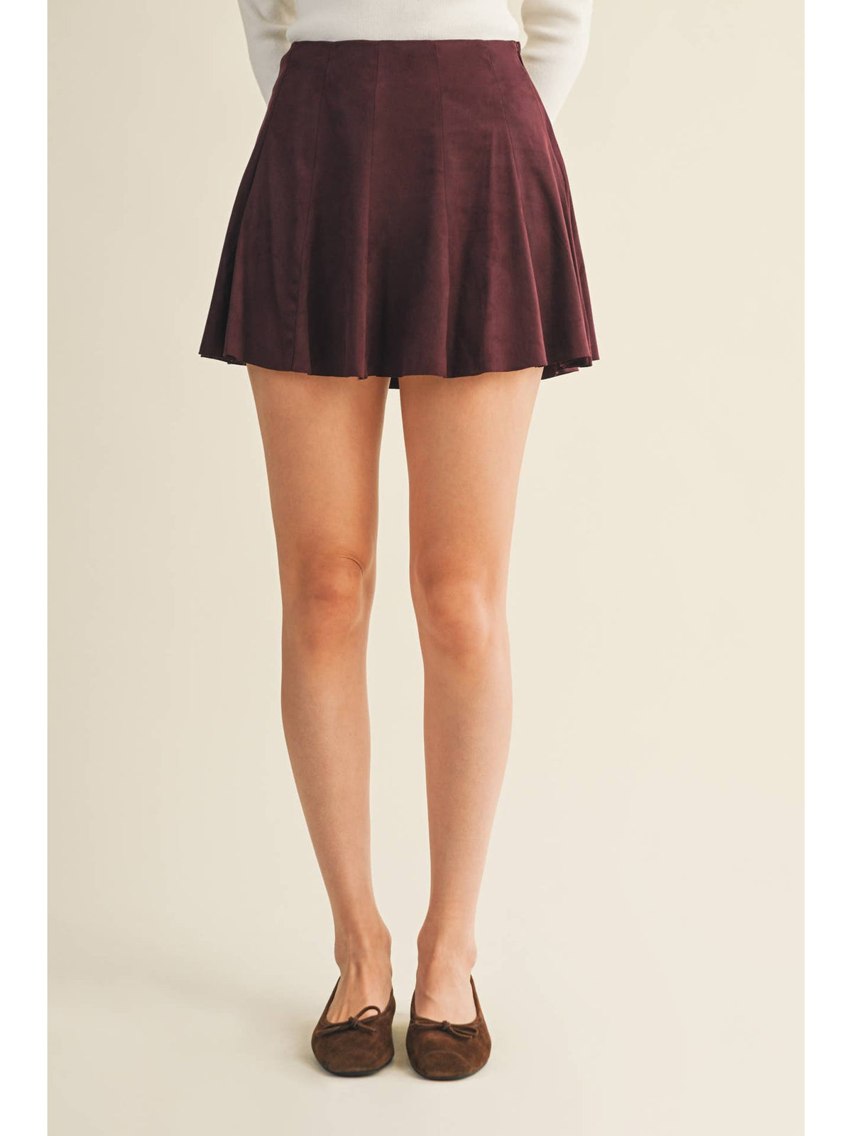 Suede Paneled Flare Mini Skirt