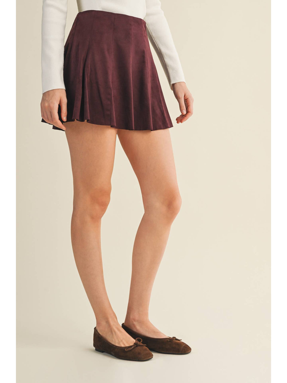 Suede Paneled Flare Mini Skirt