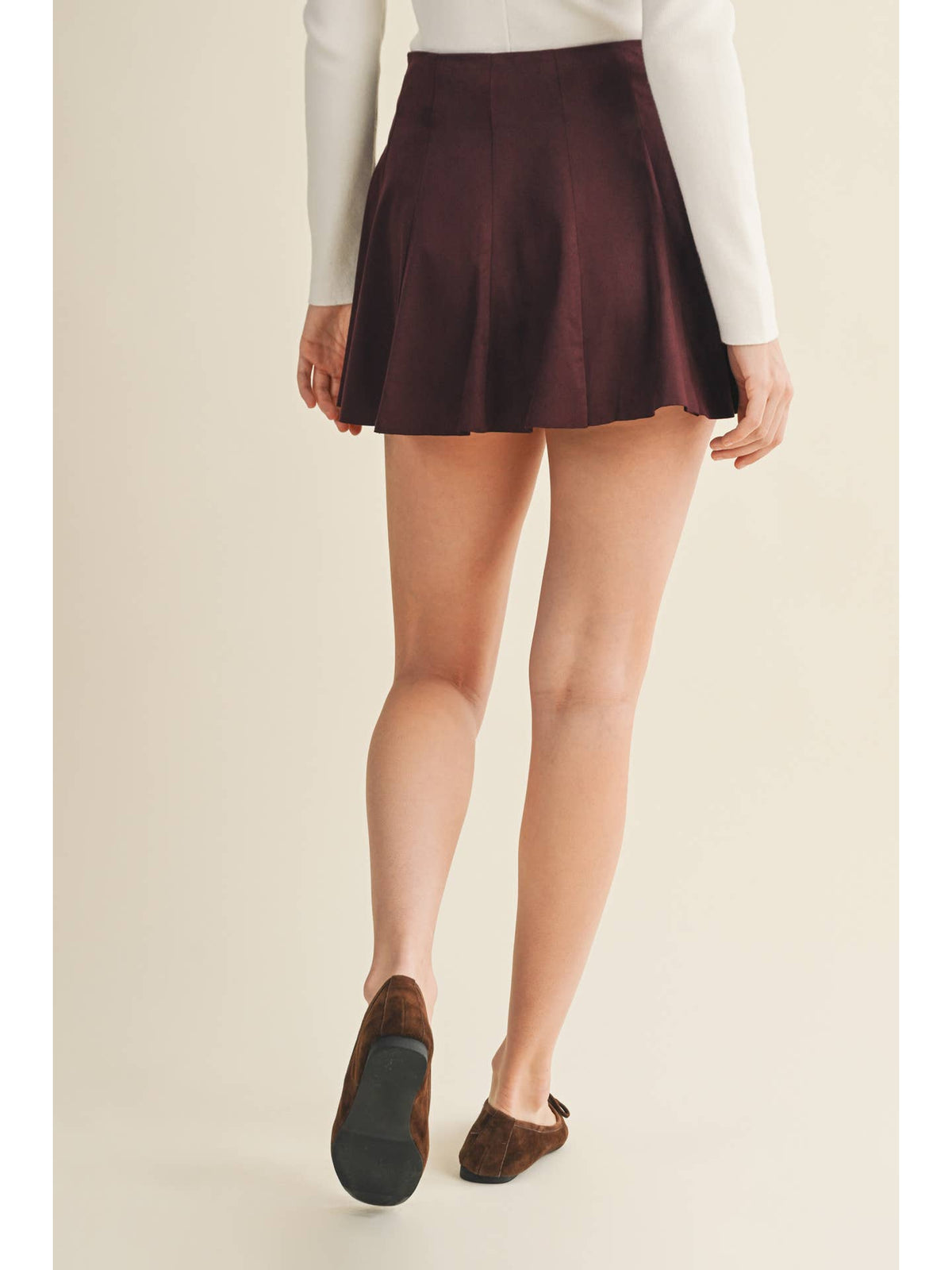 Suede Paneled Flare Mini Skirt