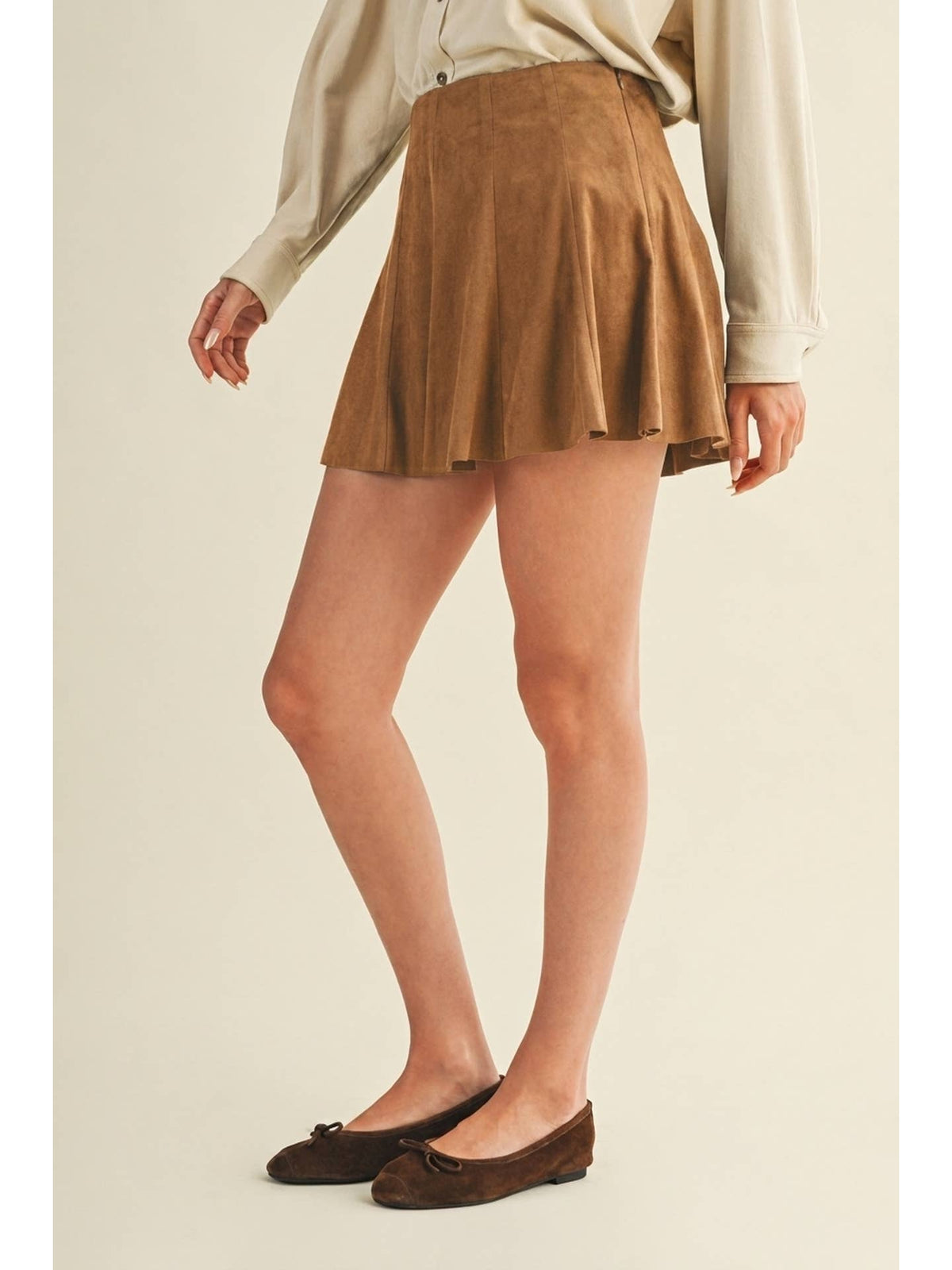 Suede Paneled Flare Mini Skirt