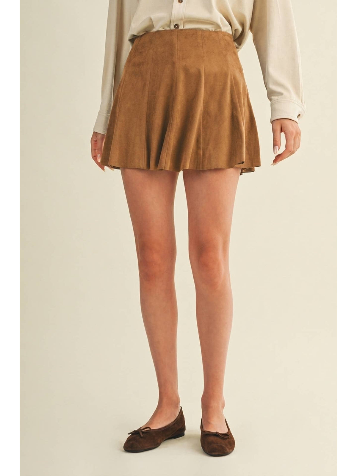 Suede Paneled Flare Mini Skirt