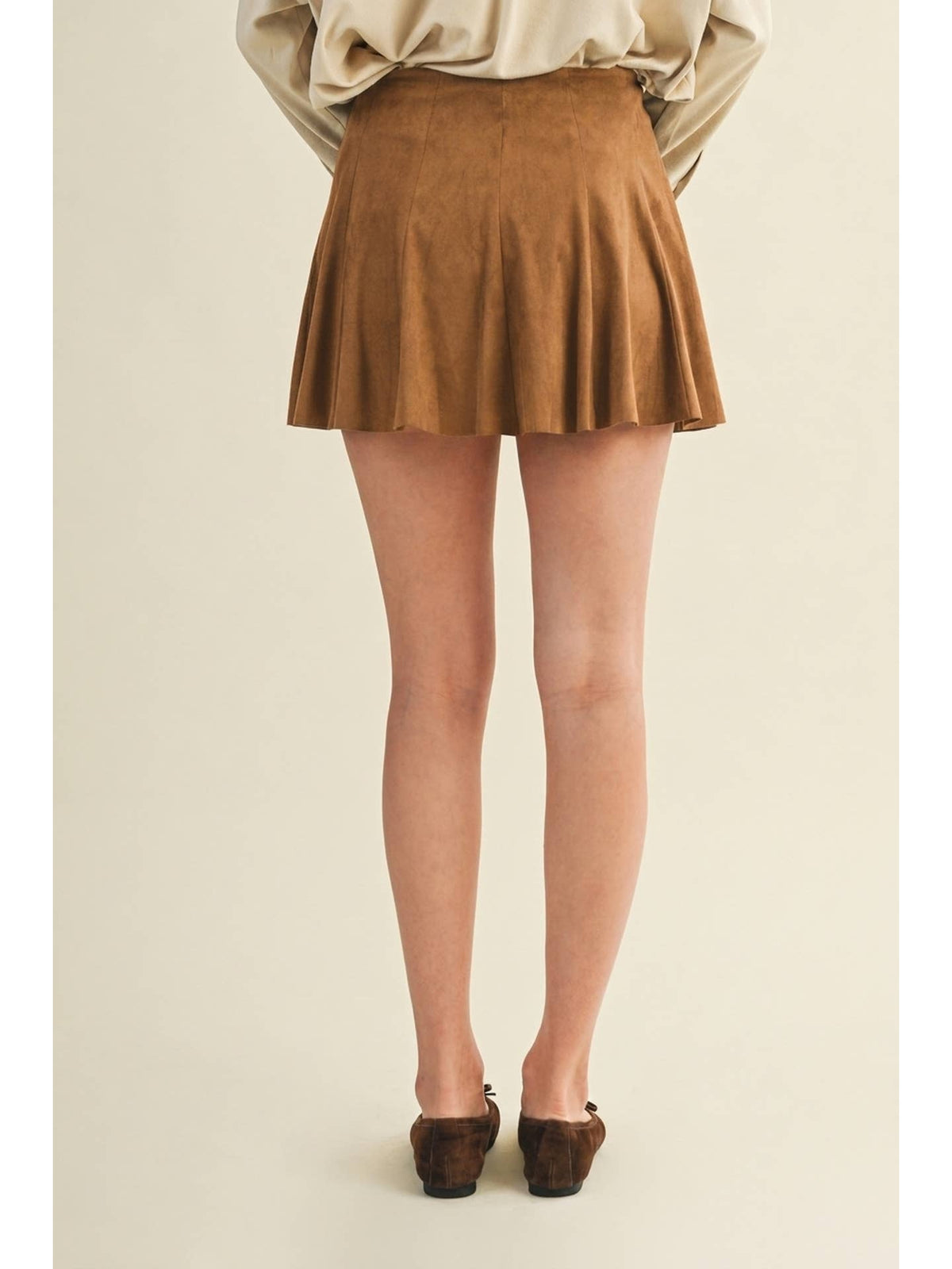 Suede Paneled Flare Mini Skirt