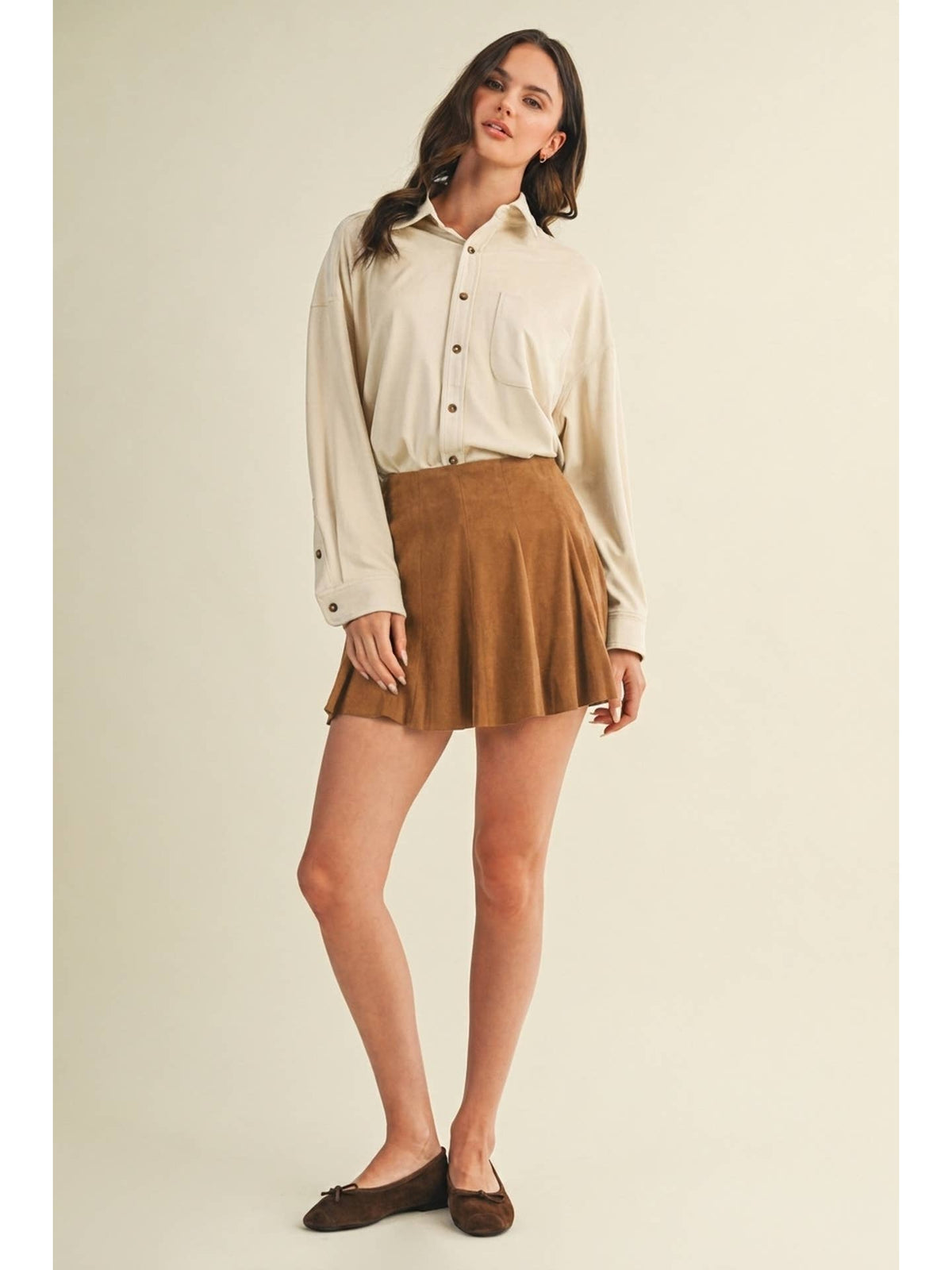 Suede Paneled Flare Mini Skirt