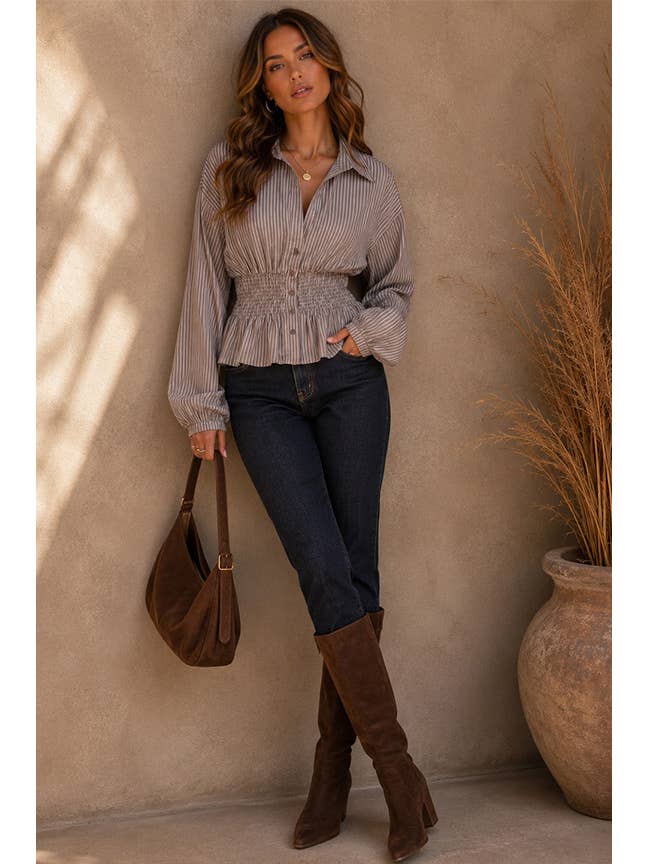 Pinstripe Smock Peplum Top
