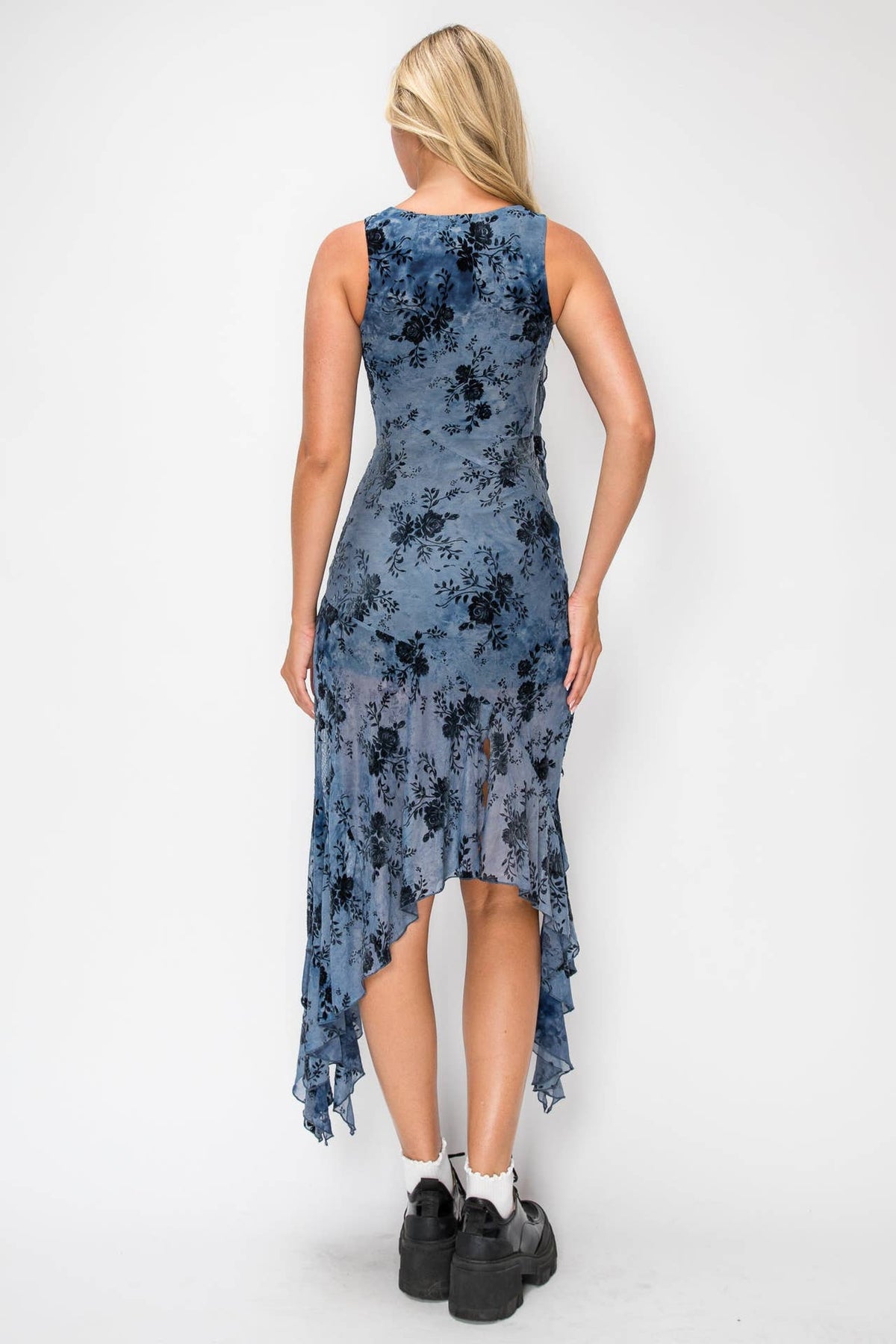 Floral Flocked Handkerchief Dress