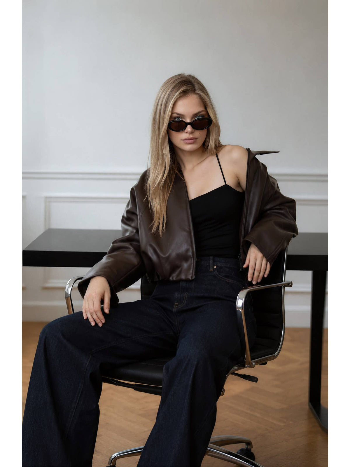 Collar Zip Crop Faux Leather Jacket
