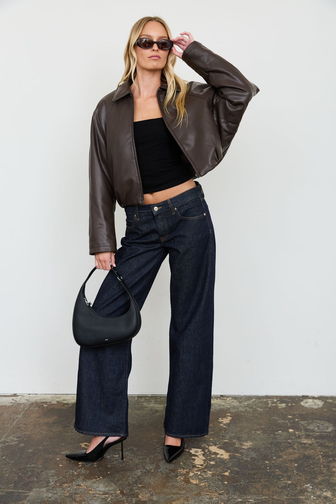 Collar Zip Crop Faux Leather Jacket