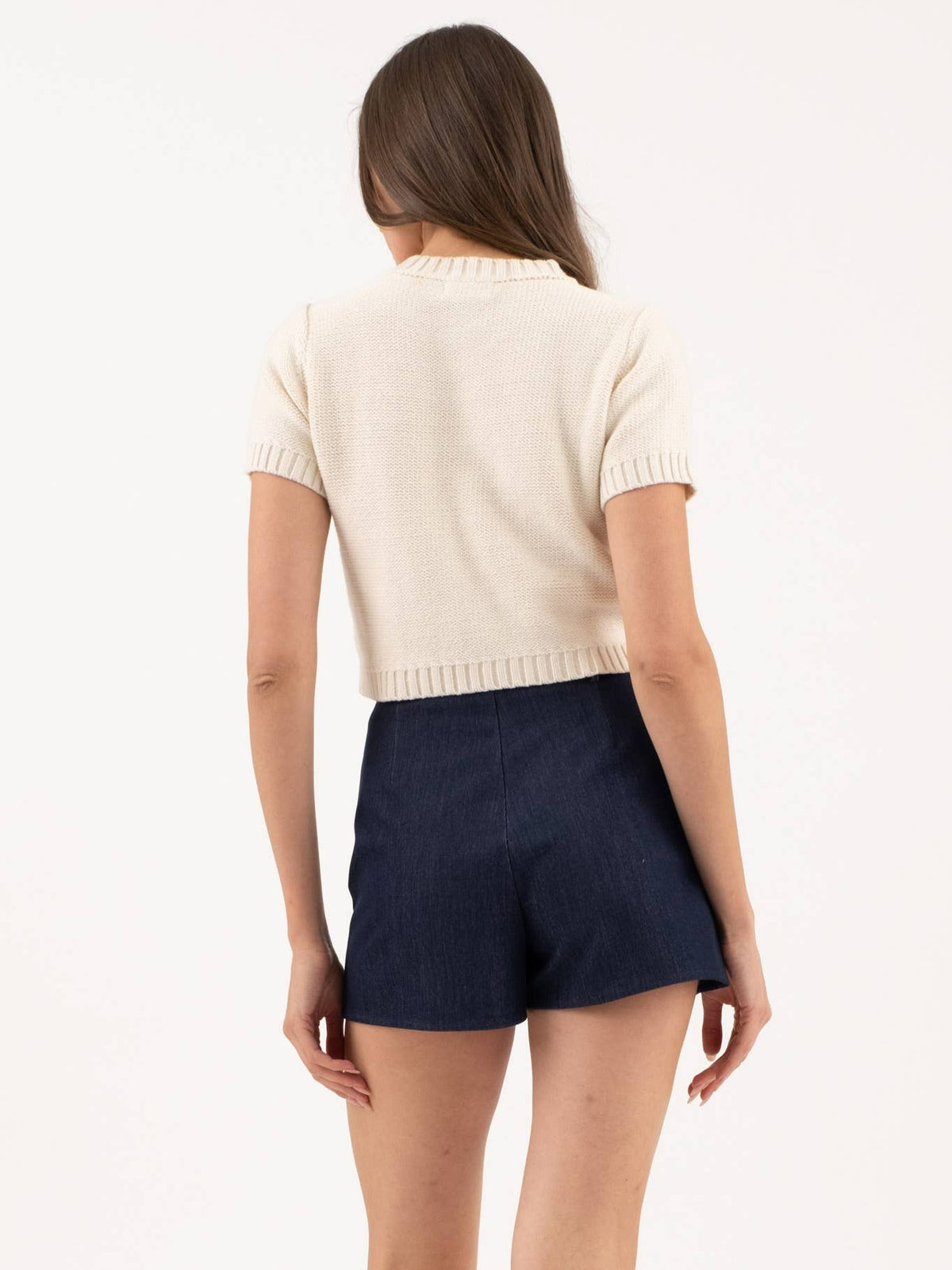 Gold Button Short Sleeve Sweater Top
