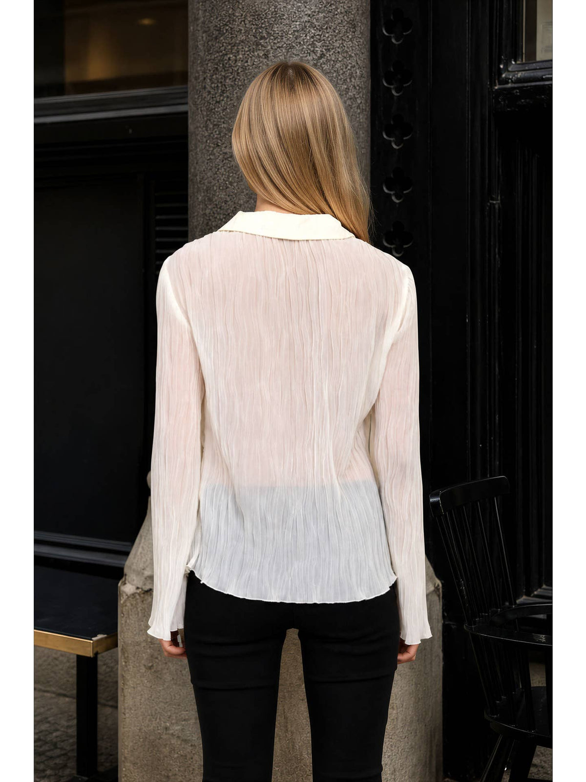 Notch Button Down Plisse Top
