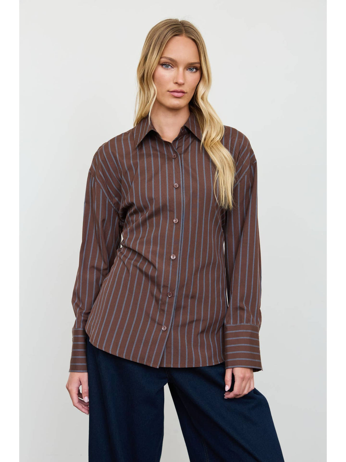 Stripe Button Down With Tie Back Top