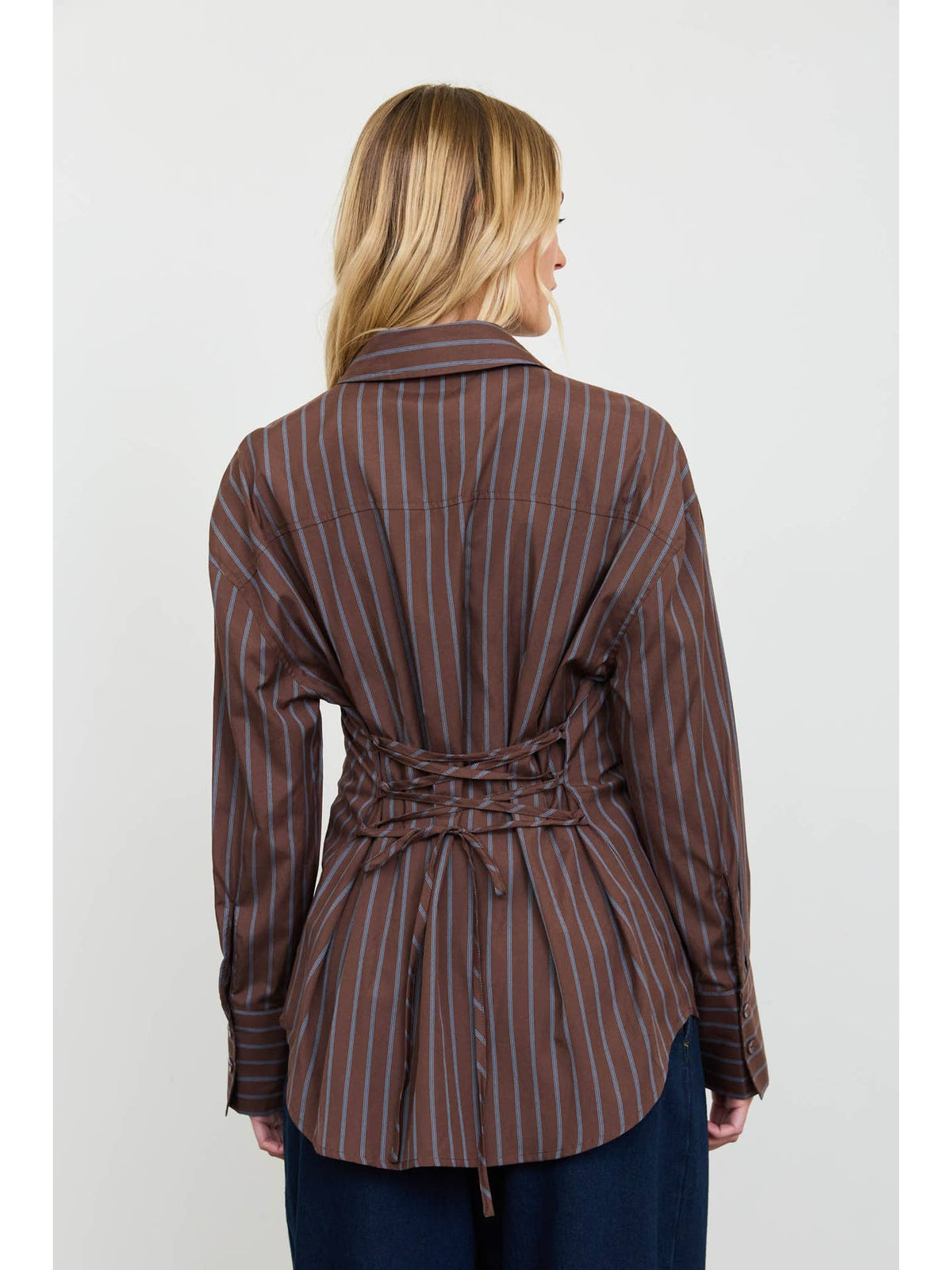 Stripe Button Down With Tie Back Top