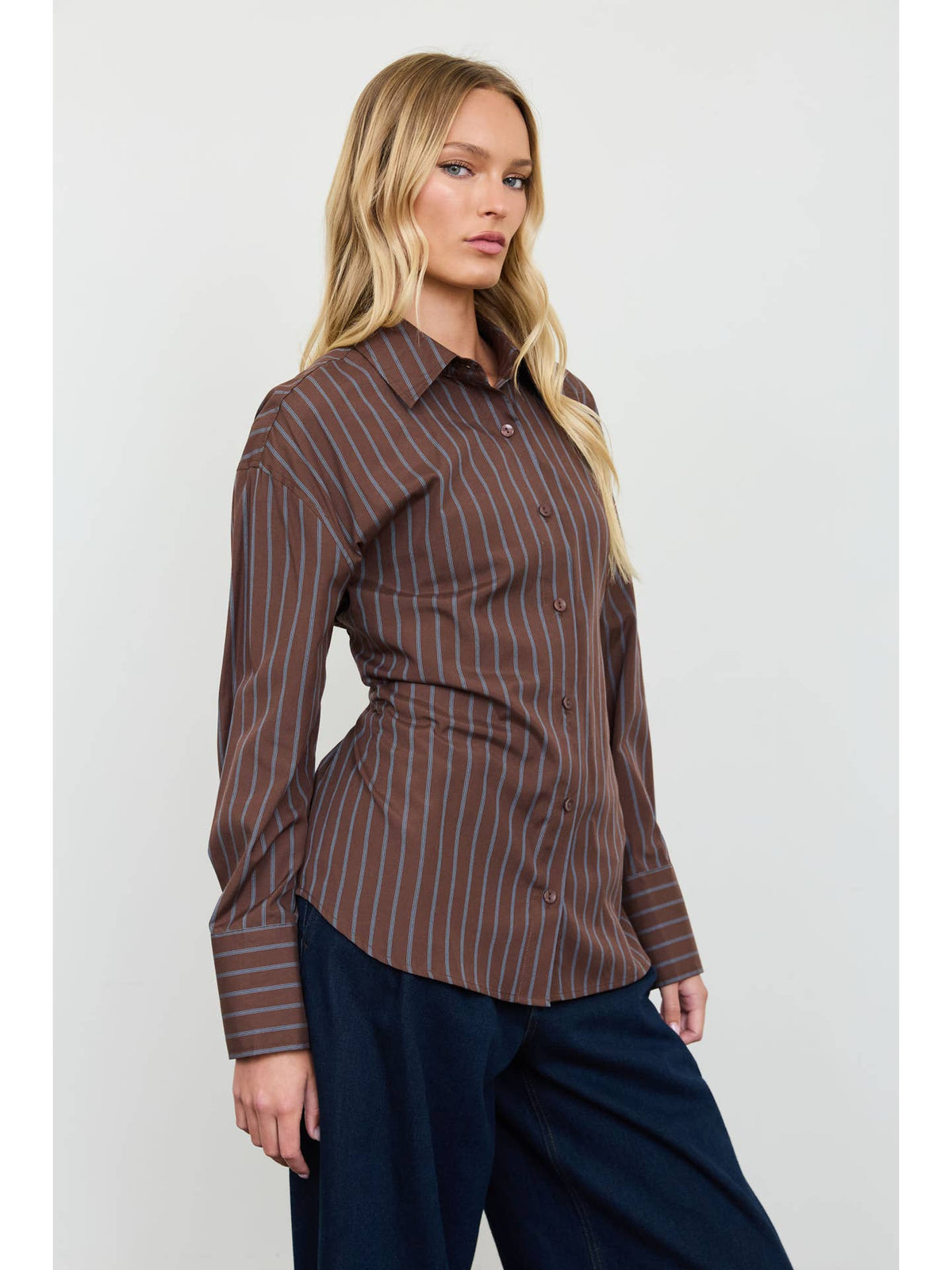 Stripe Button Down With Tie Back Top