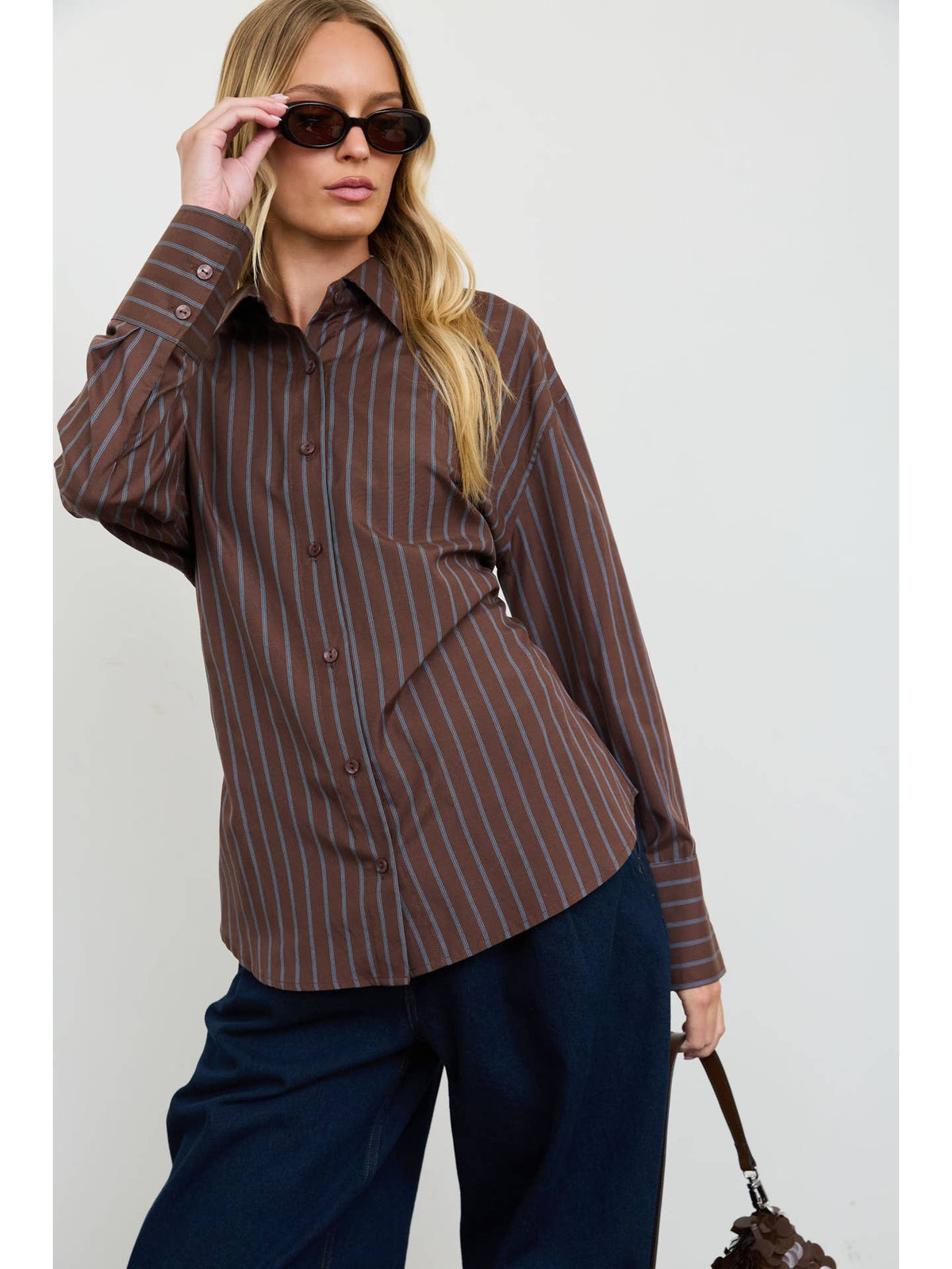 Stripe Button Down With Tie Back Top