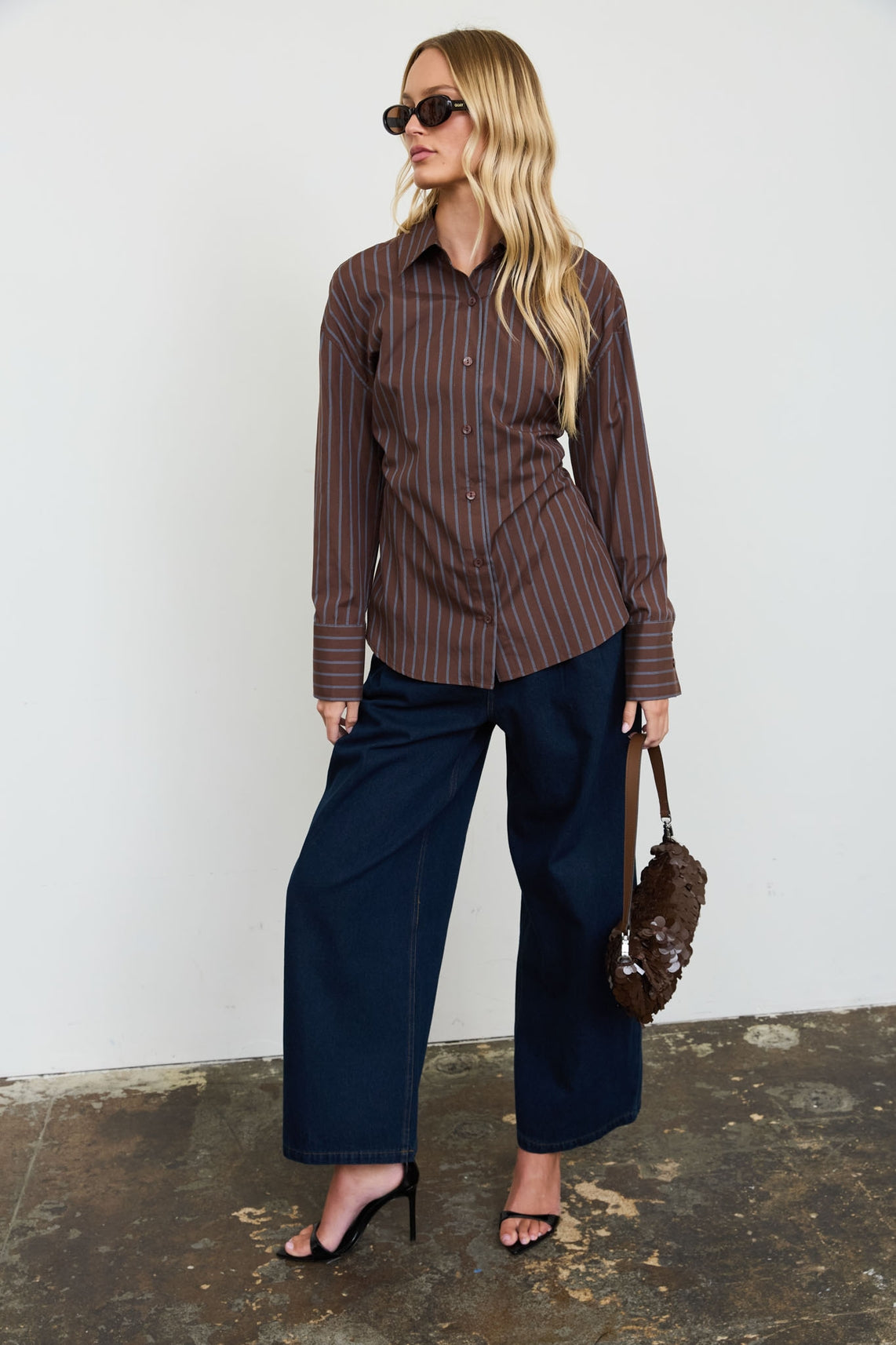 Stripe Button Down With Tie Back Top