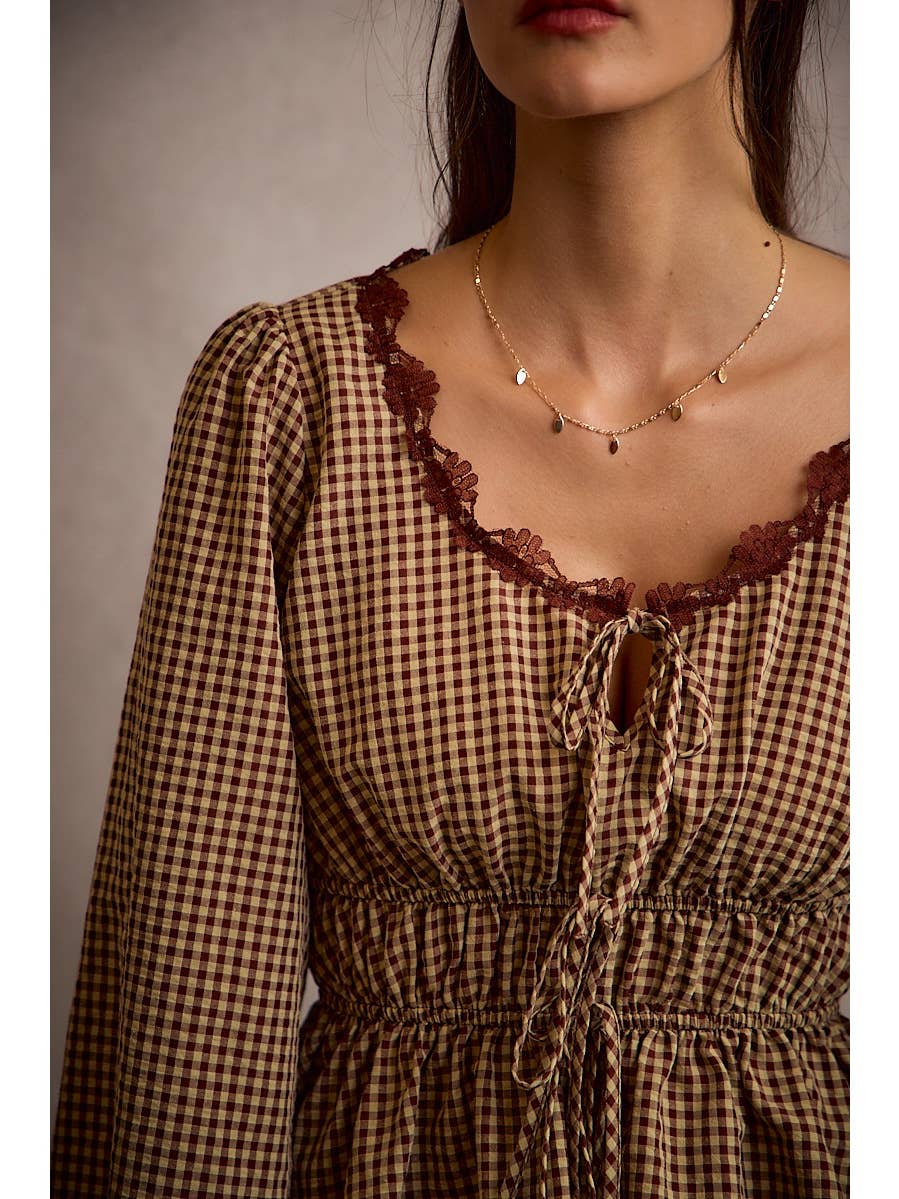 Gingham Lace Trim Bodice Top