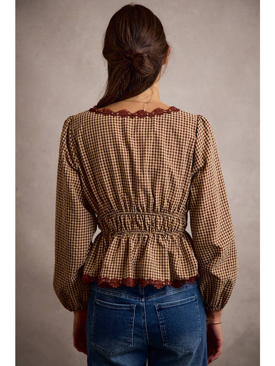Gingham Lace Trim Bodice Top