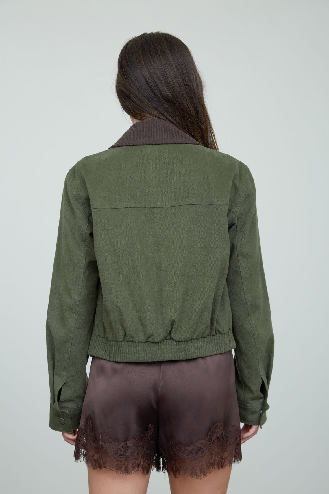 Contrast Corduroy Collar Zip Jacket