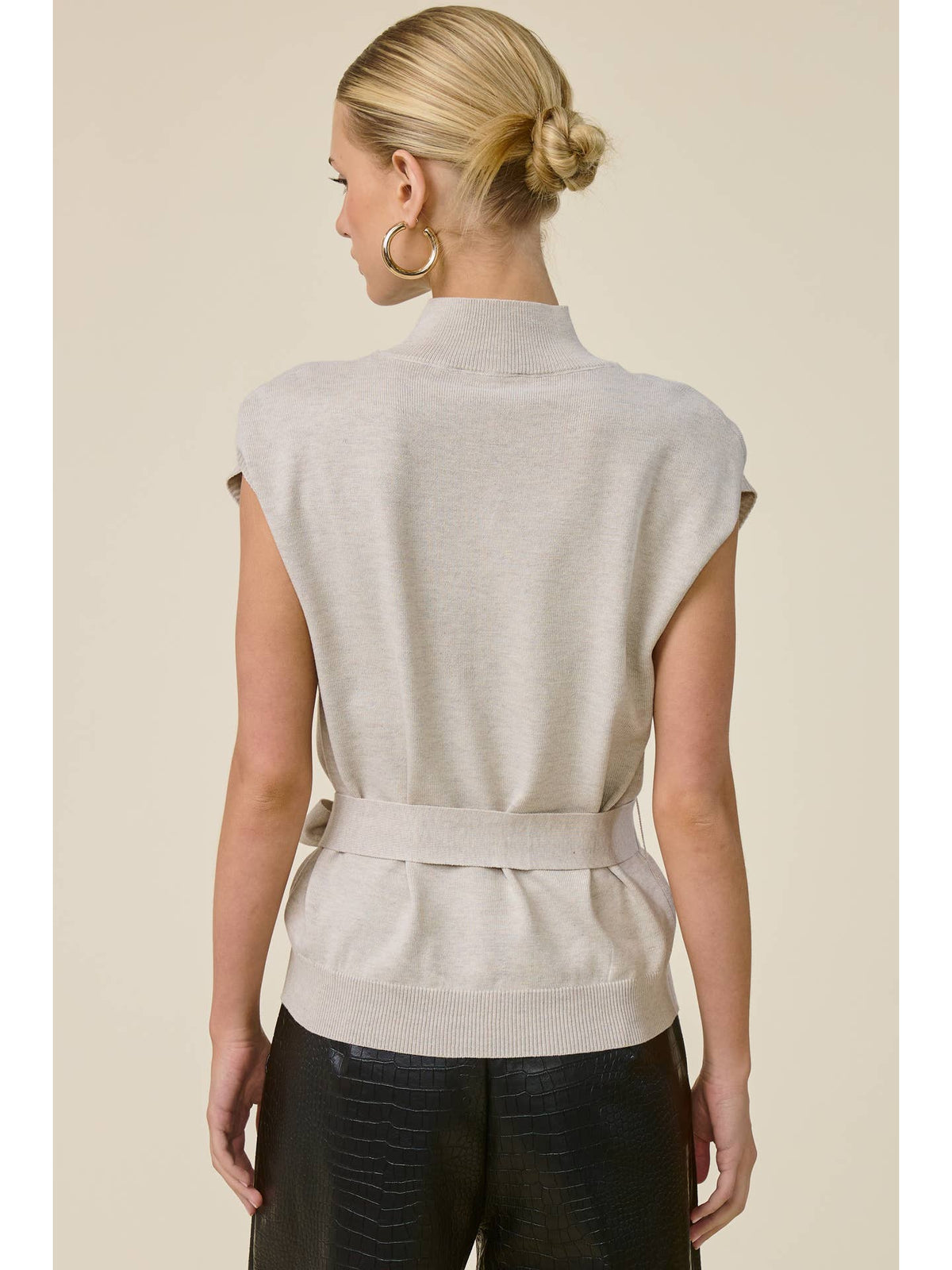 Mock Neck Belted Sweater Vest