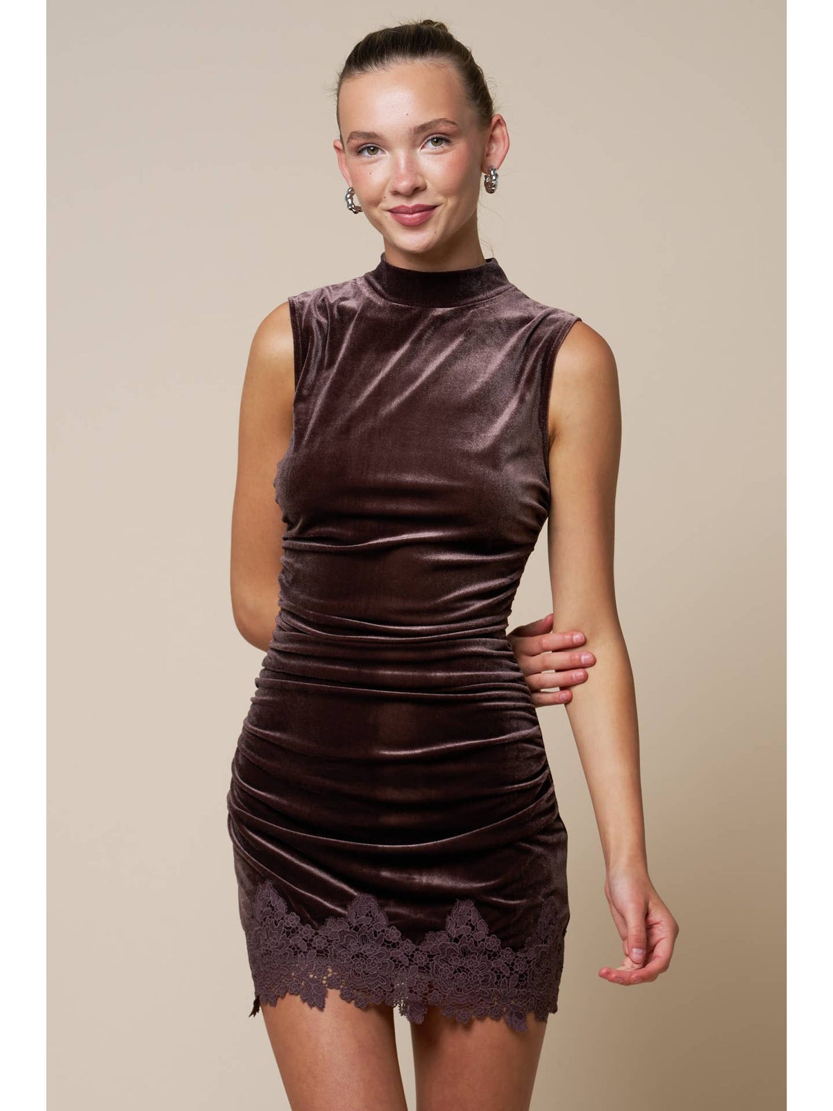 Mock Neck Velvet Mini Dress