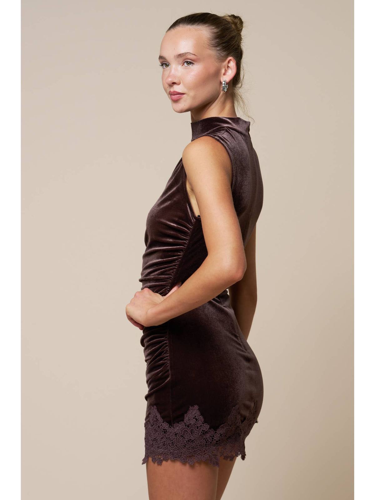 Mock Neck Velvet Mini Dress
