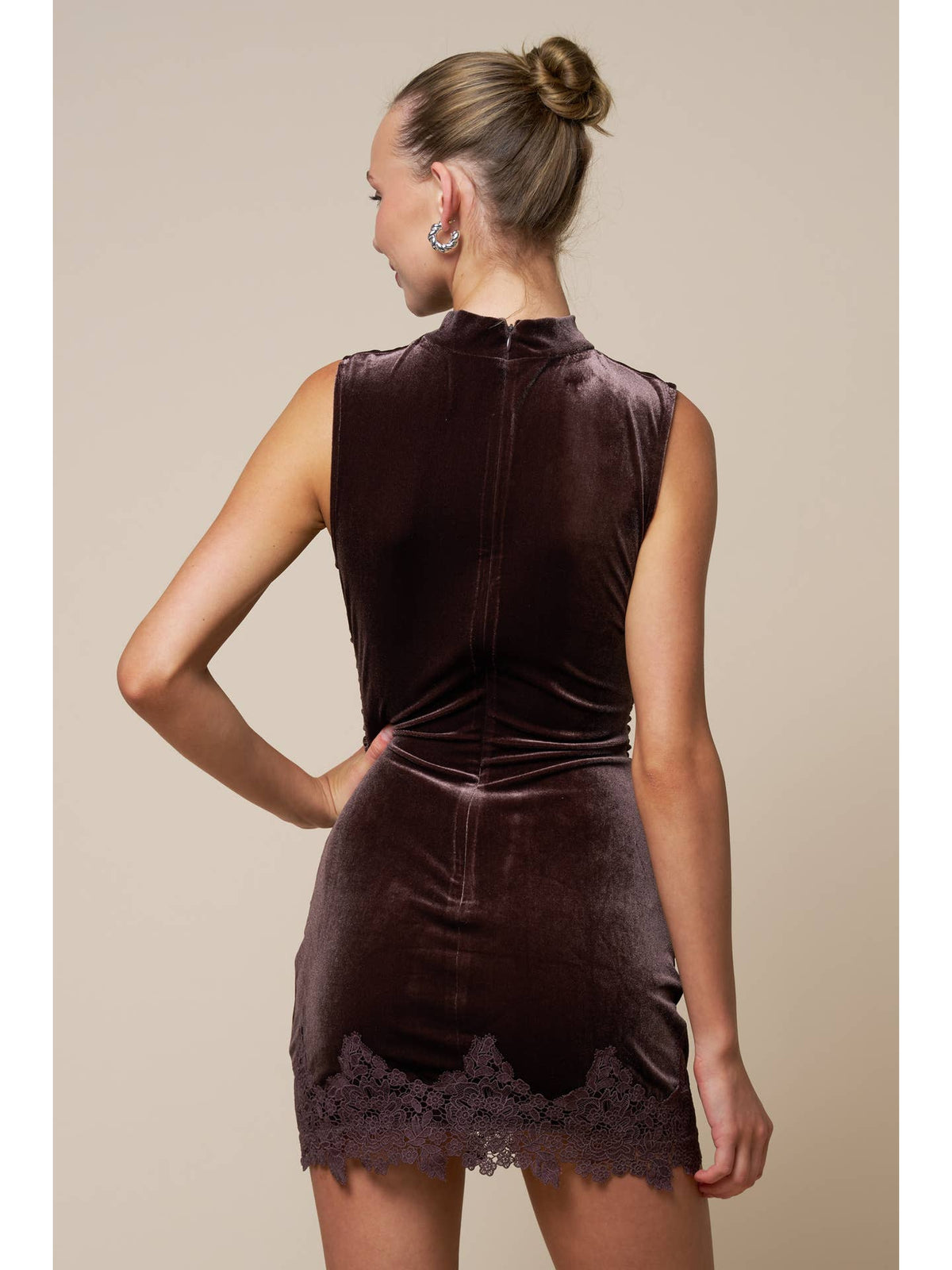 Mock Neck Velvet Mini Dress