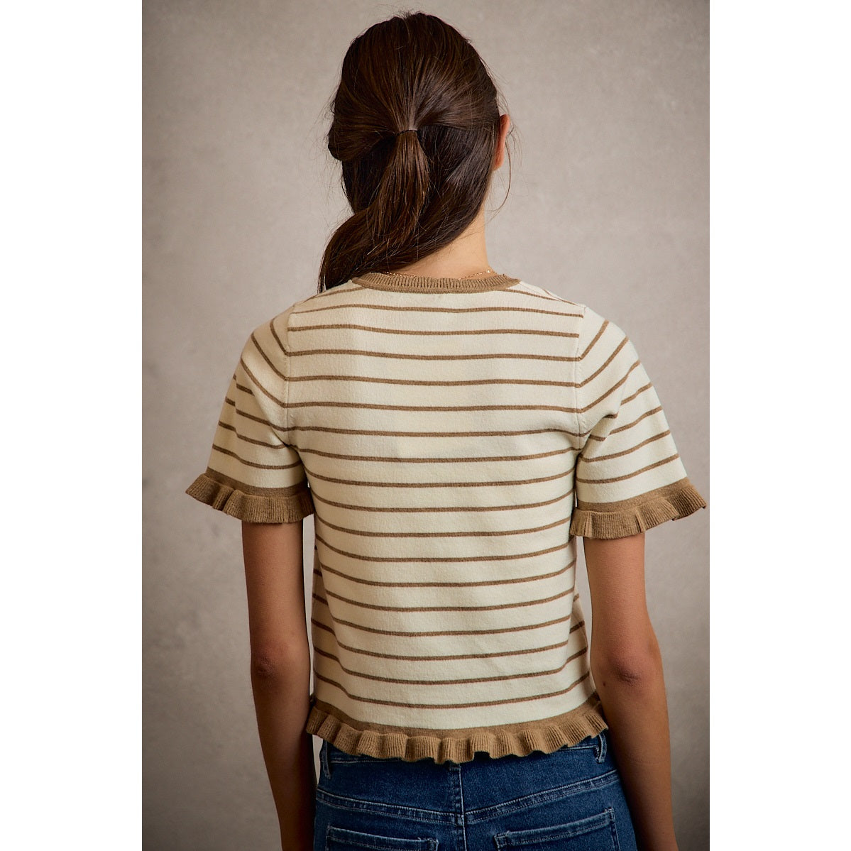 Stripe Ruffled Short Sleeve Sweater