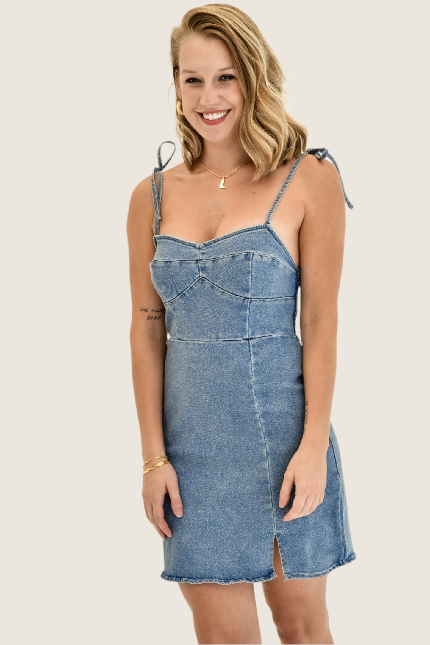 Denim Mini Slit Dress