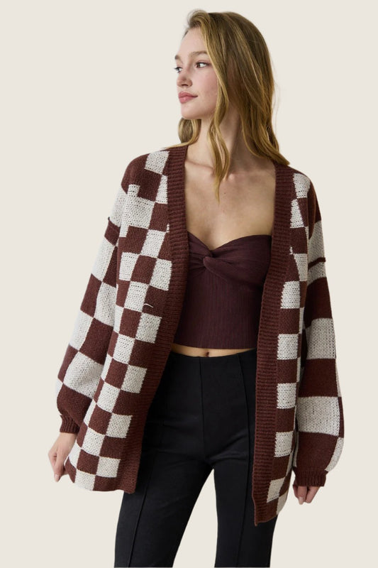 Oversize Checker Cardigan