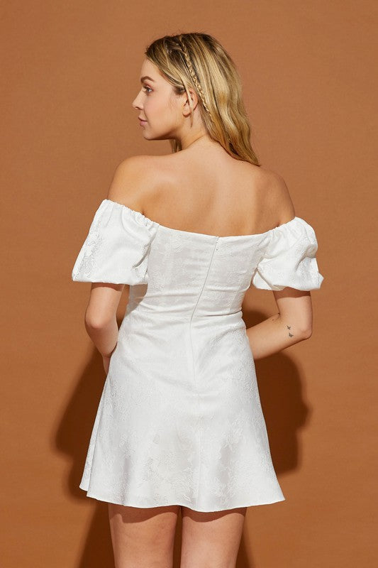 Jacquard White Off Shoulder Mini Dress