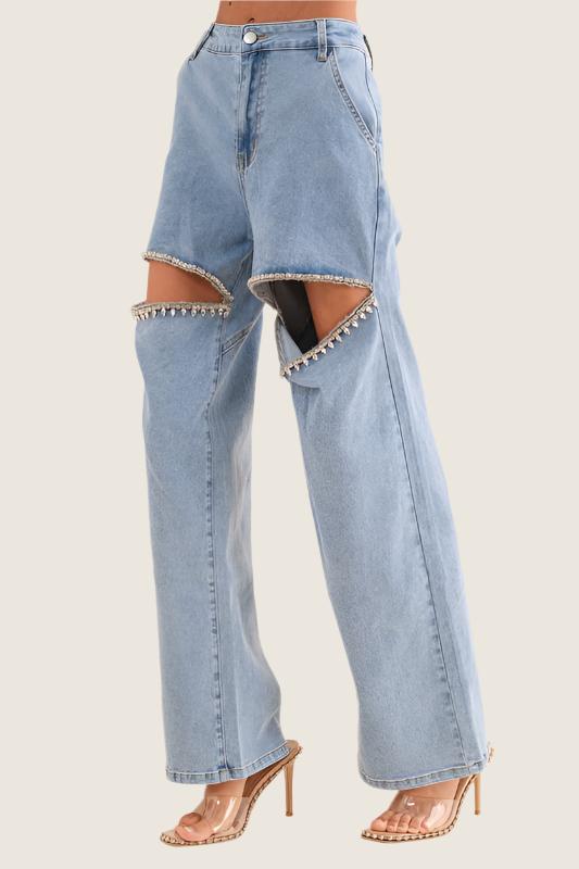 Cut Out Rhinestone Denim