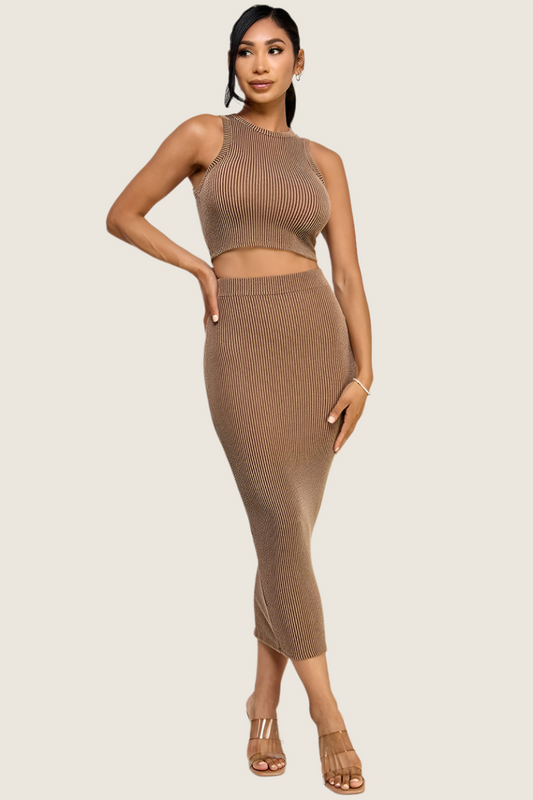 Ribbed Texture Top & Skirt Set