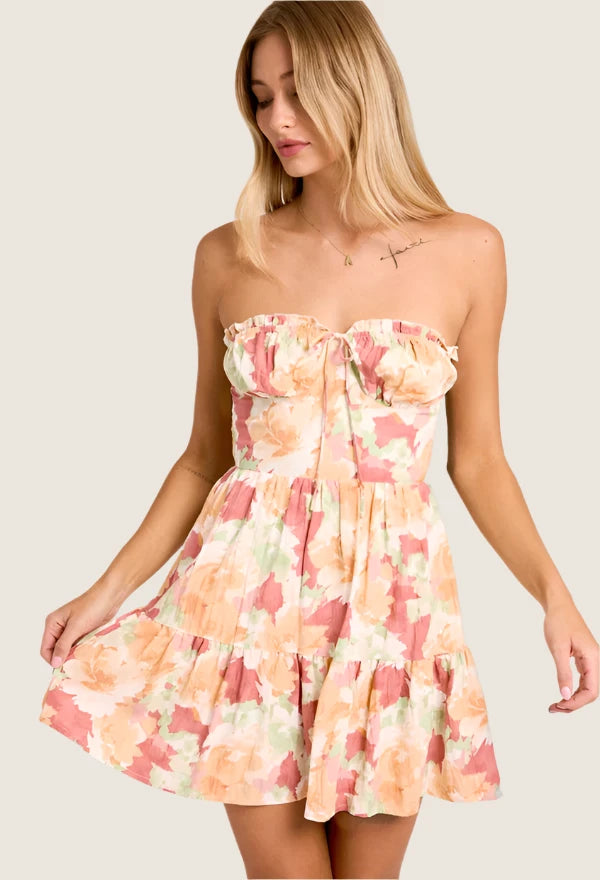 Strapless Rose Florals Mini Dress