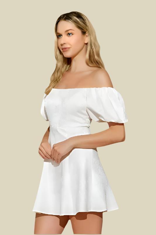 Jacquard White Off Shoulder Mini Dress