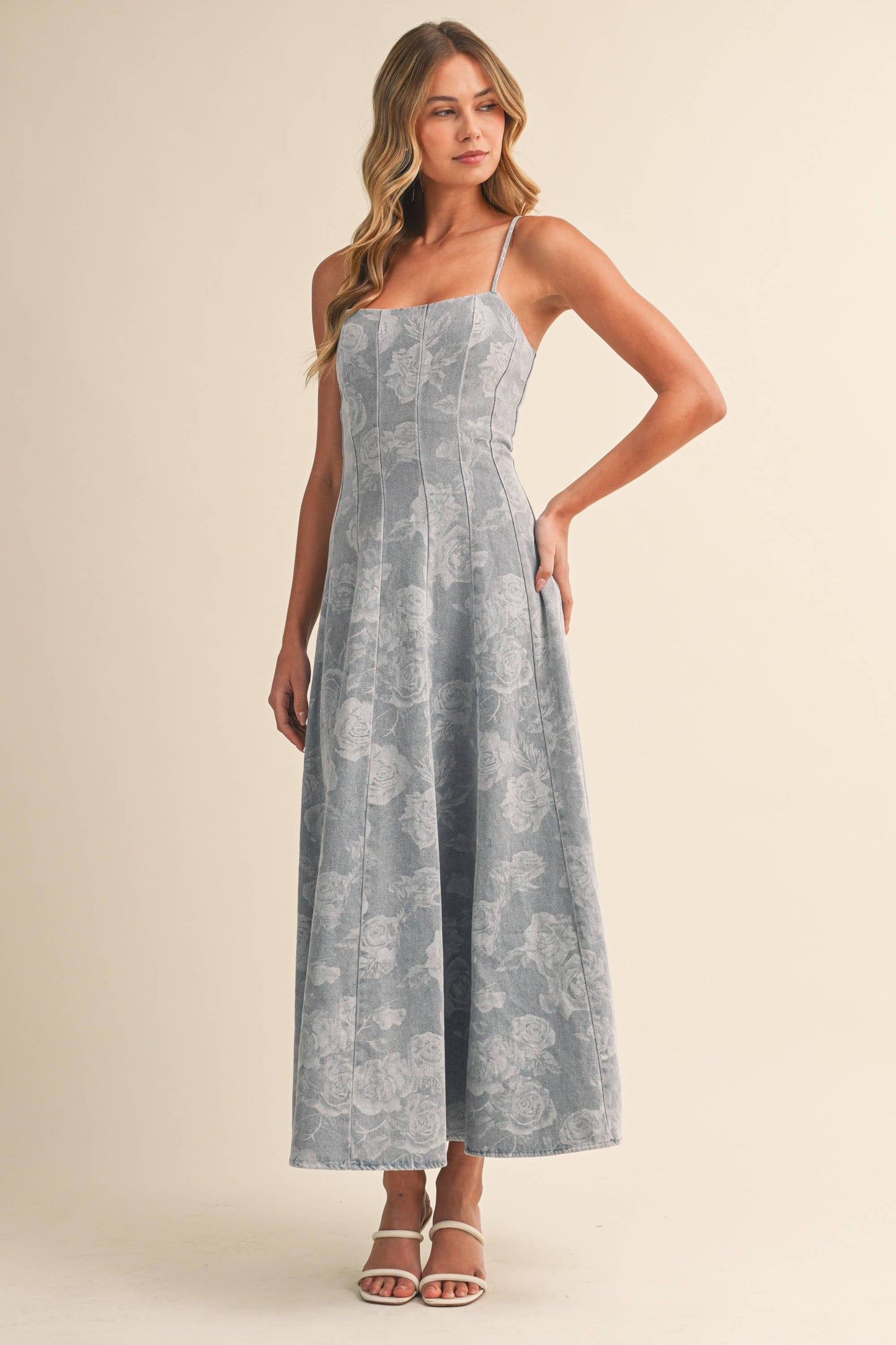 Floral Denim Maxi Dress