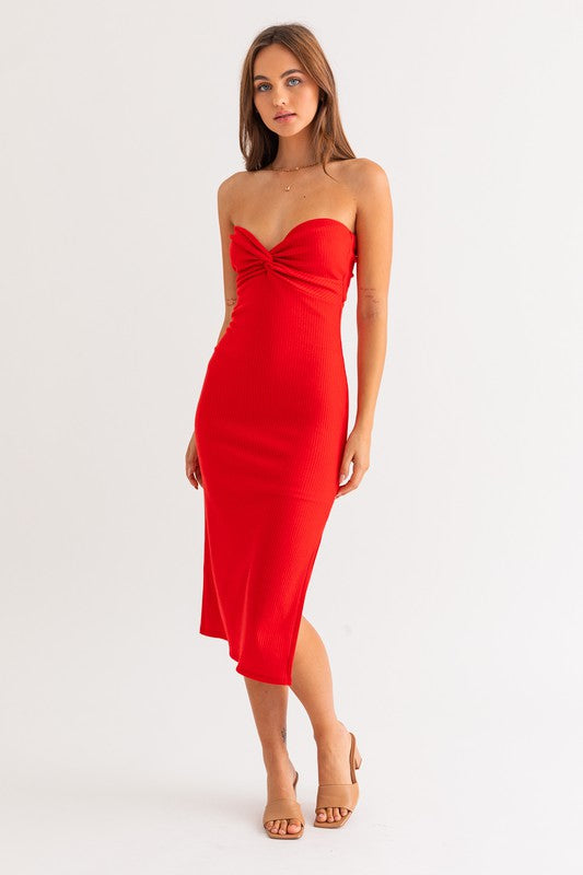 Red Tube Twist Midi Dress (Shipping Only)