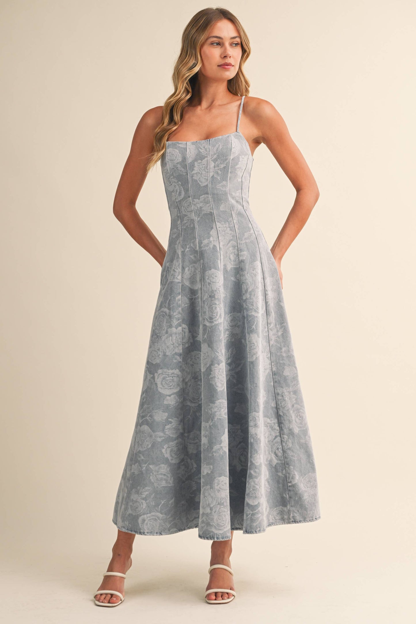 Floral Denim Maxi Dress