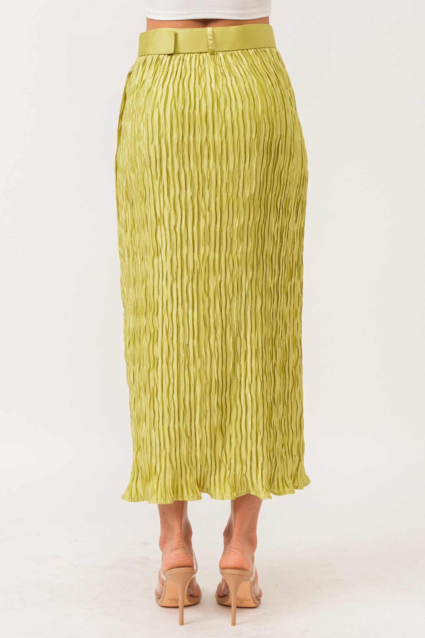 Pleated Midi Belted Skirt