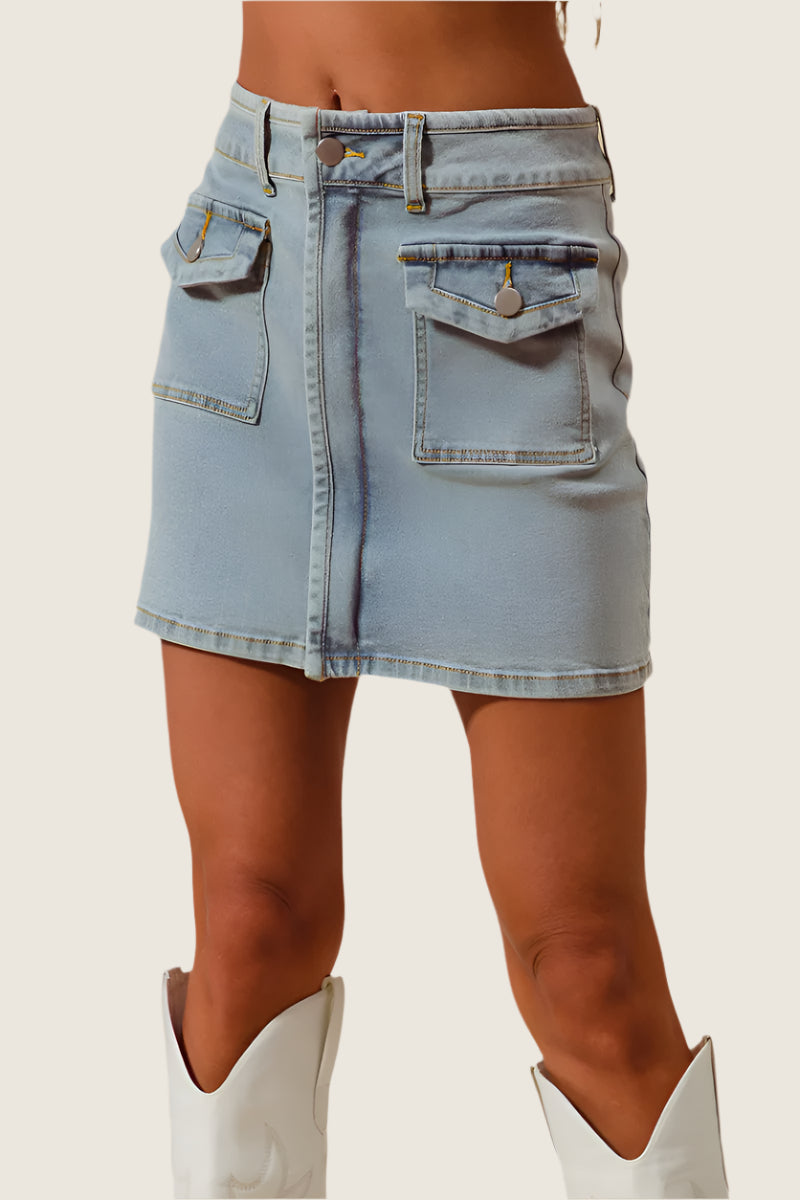 Denim Front Pocket Mini Skirt