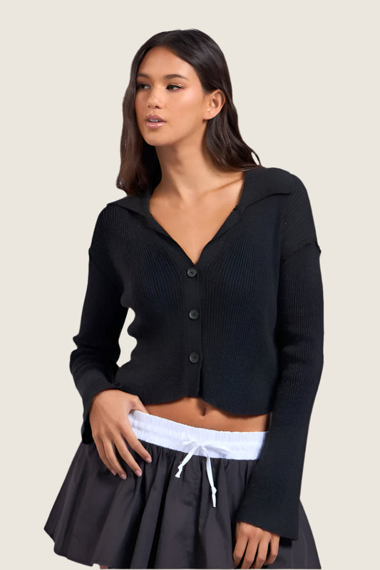 Black Collared Cardigan Top