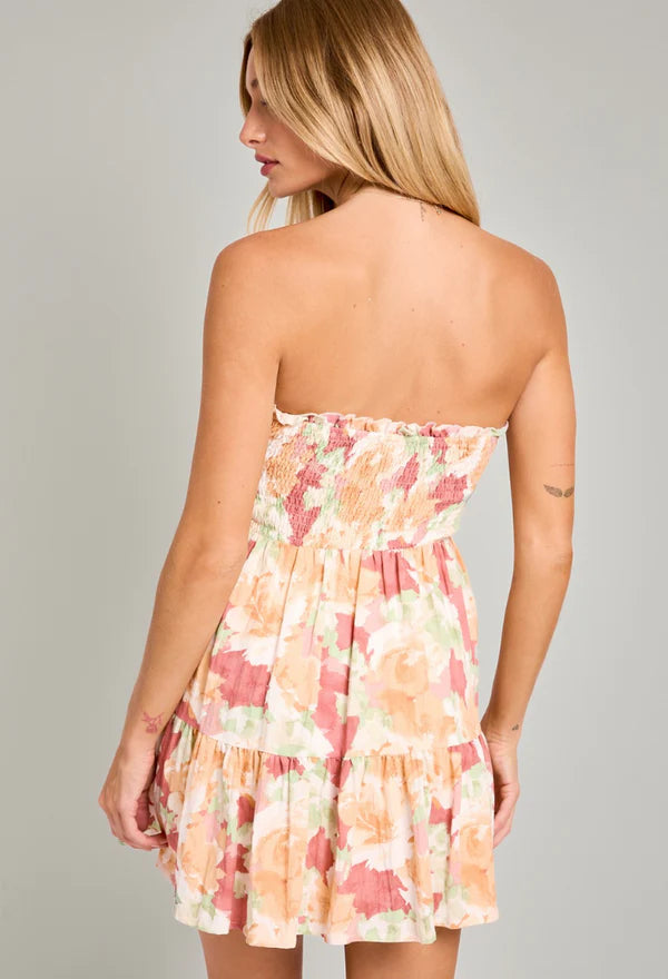 Strapless Rose Florals Mini Dress