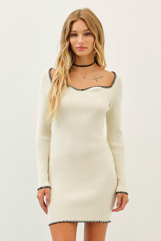 Sweetheart Contrast Sweater Dress (2 Color Options)